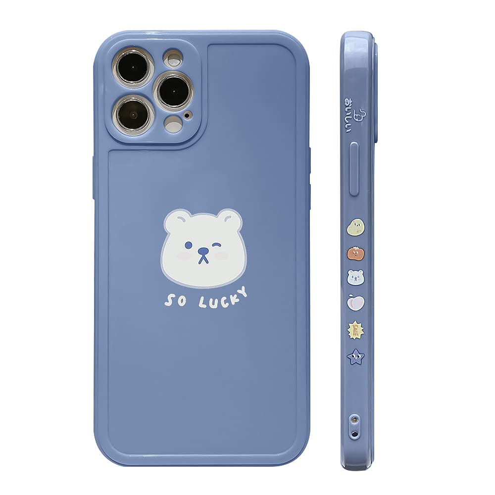 Ownest Cute Painted White Luck Bear iPhone 12 Pro Max Case - Fashion Slim Soft Flexible TPU Rubber Protective Cover for Women & Girls - Perfect for Daily Use, Work, and Travel (Blue)