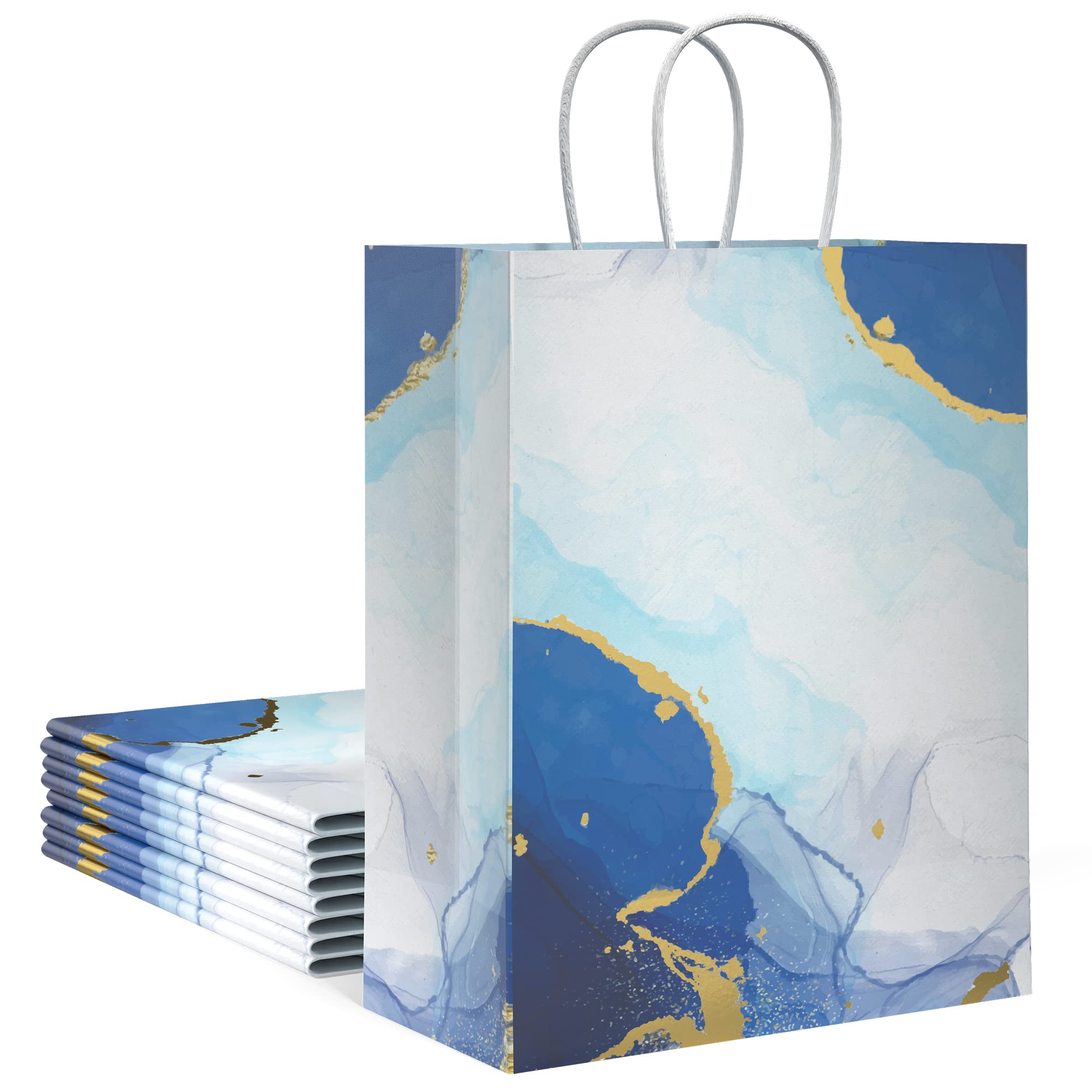 5-Pack Luxury Designer Gift Bags with Handles - Assorted Sizes & Colors - Wedding Welcome Bags, Bridal Party Favors, Birthday Gift Bags for Women - Perfect for Bachelorette Parties, Baby Showers & Special Events (X-Large, Blue)