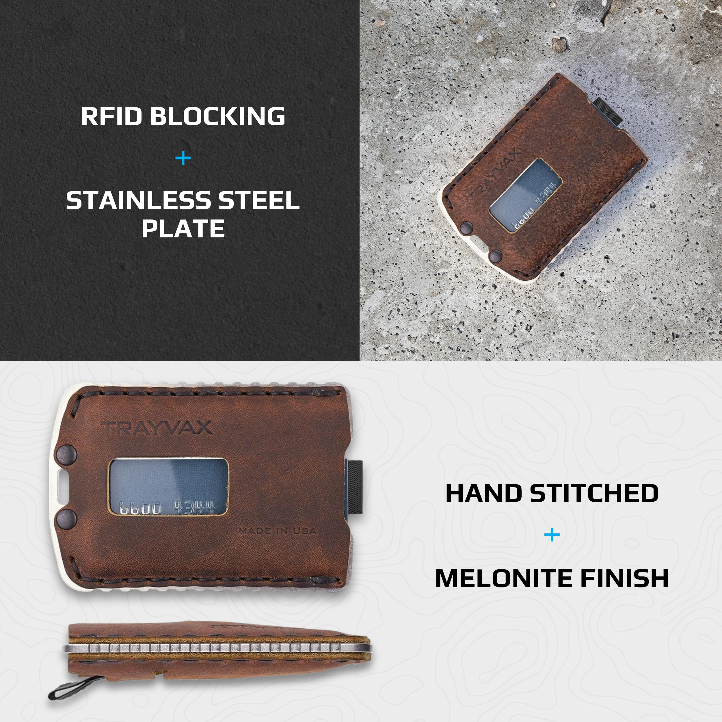 Trayvax Ascent RFID Front Pocket Wallet - Slim Leather & Metal Minimalist Wallet for Men & Women - Credit Card Holder & Money Clip - Raw Mississippi Mud - Perfect for Travel, Everyday Carry & Outdoor Adventures