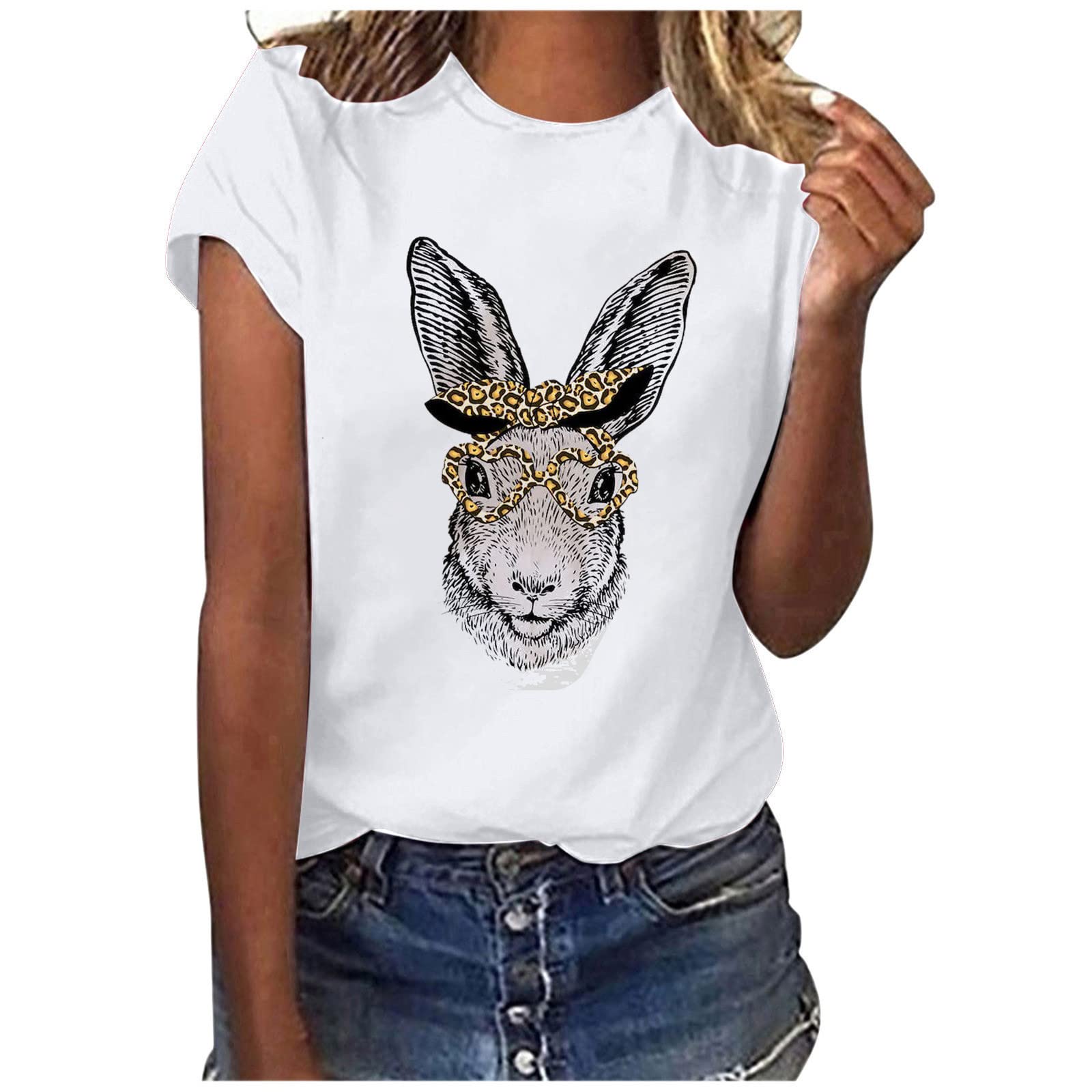Funny Cartoon Rabbit Print Women's T-Shirts - Casual Loose Fit O-Neck Blouse for Plus Size | Perfect for Everyday Wear, Weekend Outings & Casual Office Looks