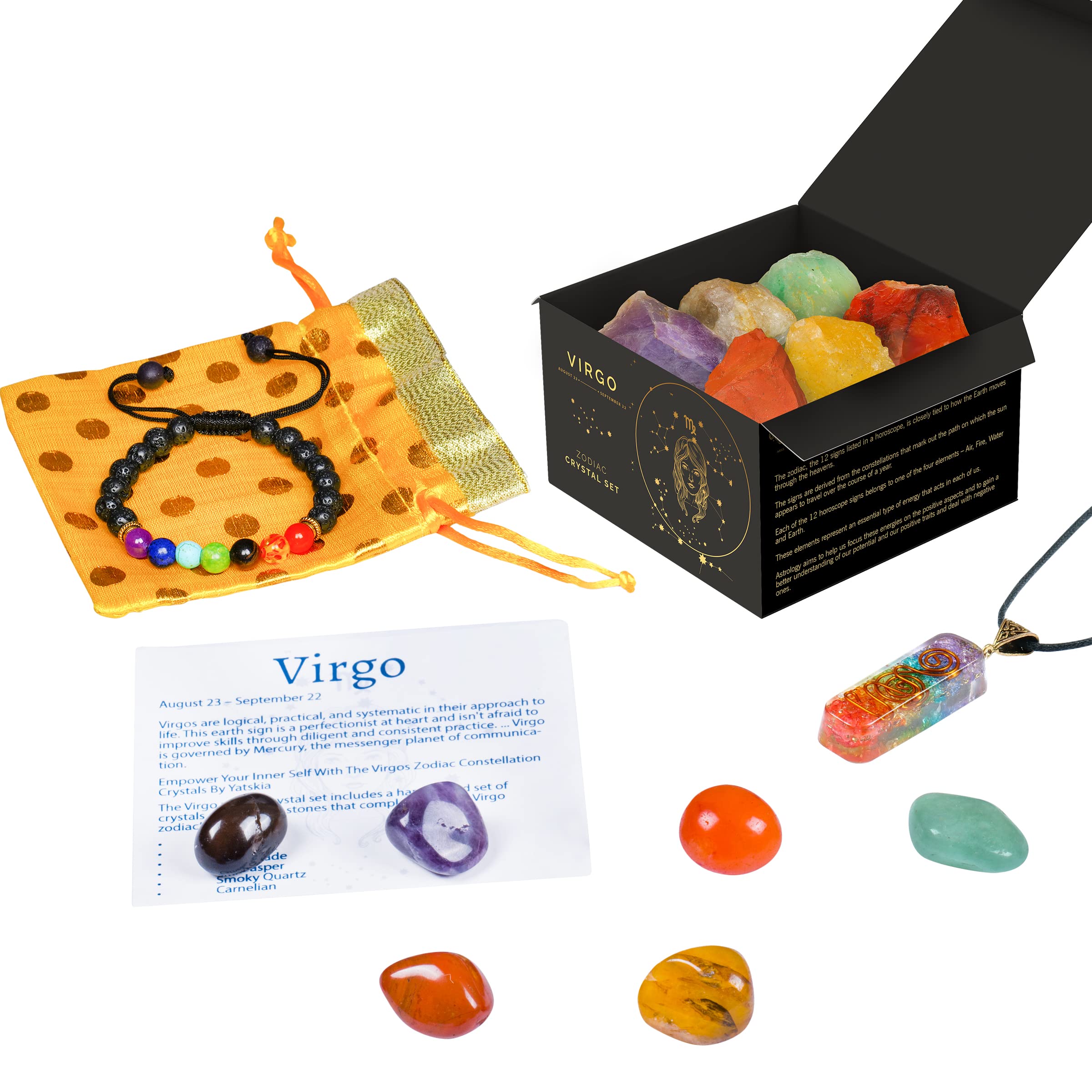 Virgo Zodiac Crystal Gift Set - Healing Stones & Birthstone Kit for Women - Spiritual Astrology Gifts with Positive Energy - Perfect for Meditation, Home Decor & Personalized Virgo Birthday Presents