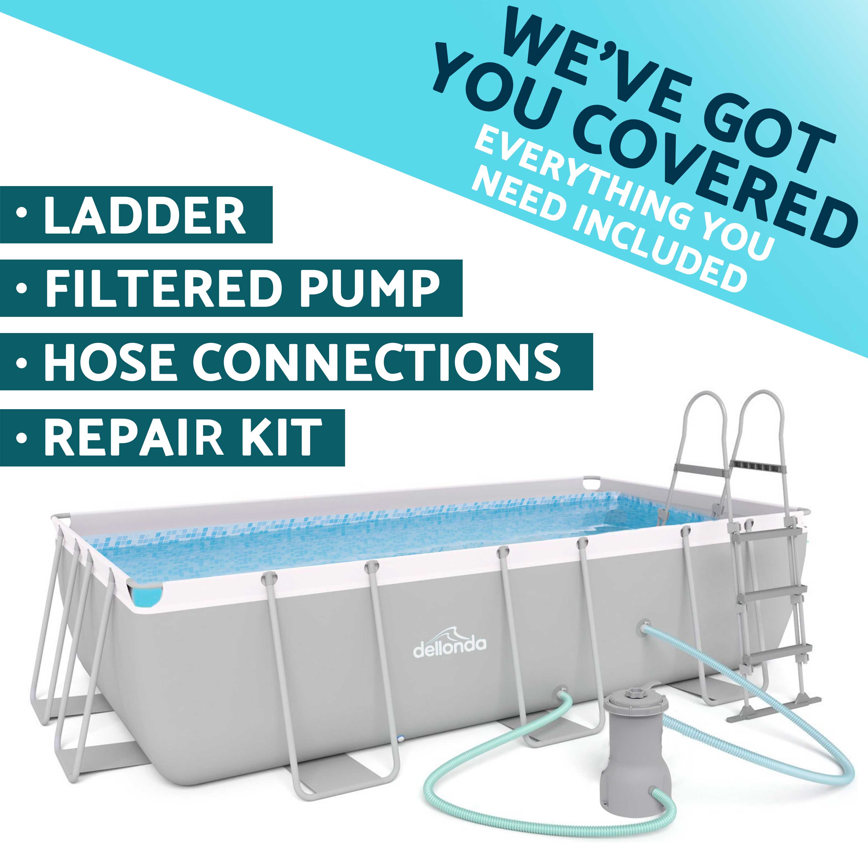 13ft Deluxe Steel Frame Swimming Pool Set with Ladder, Cover & Filter Pump - Rectangular Above Ground Pool for Backyard, Outdoor Family Fun & Summer Relaxation