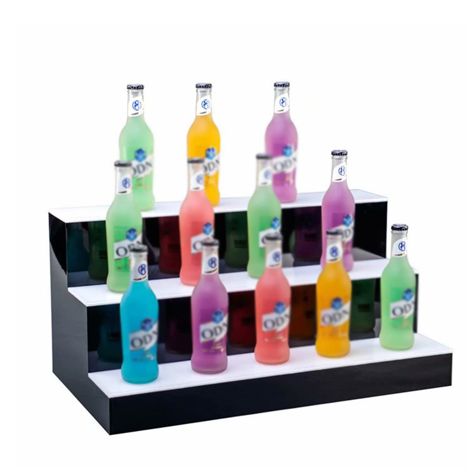 QLIGHA 3-Tier LED Lighted Liquor Bottle Display Shelf - Acrylic Illuminated Bar Cabinet with Remote Control | Color-Changing Home & Commercial Bar Lighting for Restaurants, Clubs & Home Decor