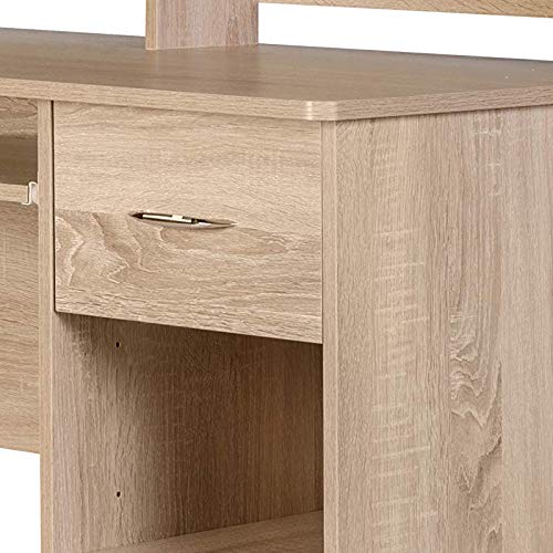 OneSpace Essential Computer Desk with Hutch and Pull-Out Keyboard - Light Oak Finish for Home Office, Study & Small Spaces