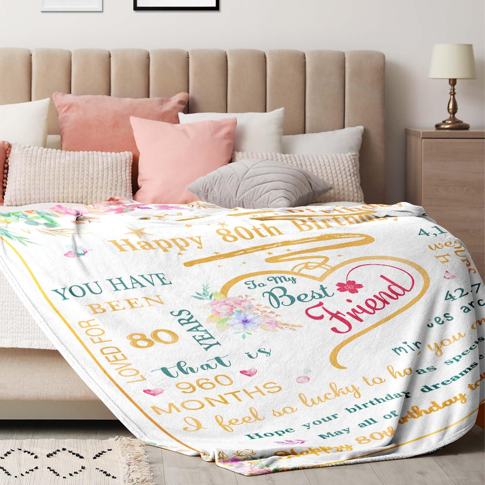 80th Birthday Gifts for Women - Flannel Throw Blanket 60