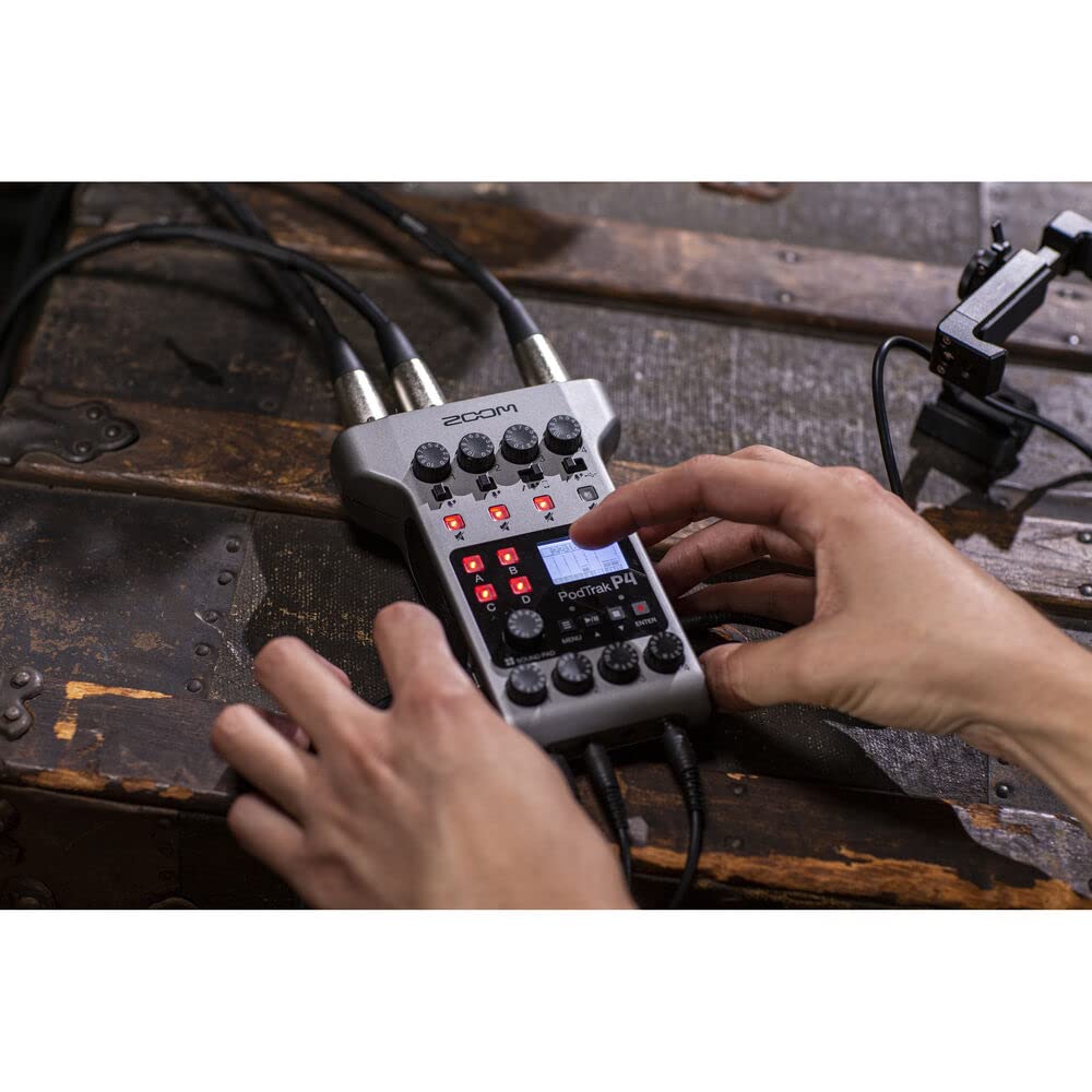 Zoom PodTrak P4 Portable 4-Channel Podcast Recorder with 32GB SD Card, USB-C Cable & Accessories - Perfect for Home Studio, Field Recording & Live Streaming