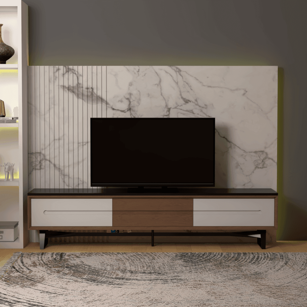 Mera Lavastone TV Stand 200cm - Modern Entertainment Center with Stone Finish for Living Room, Home Theater & Gaming Setup