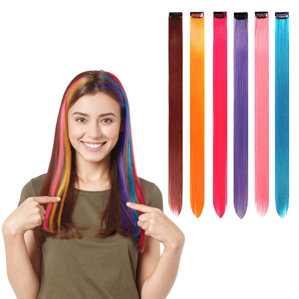 6-Piece Clip-In Hair Extensions for Women & Girls - 21 Inch Colored & Highlighted Wigs | Perfect for Parties, Cosplay & Daily Styling