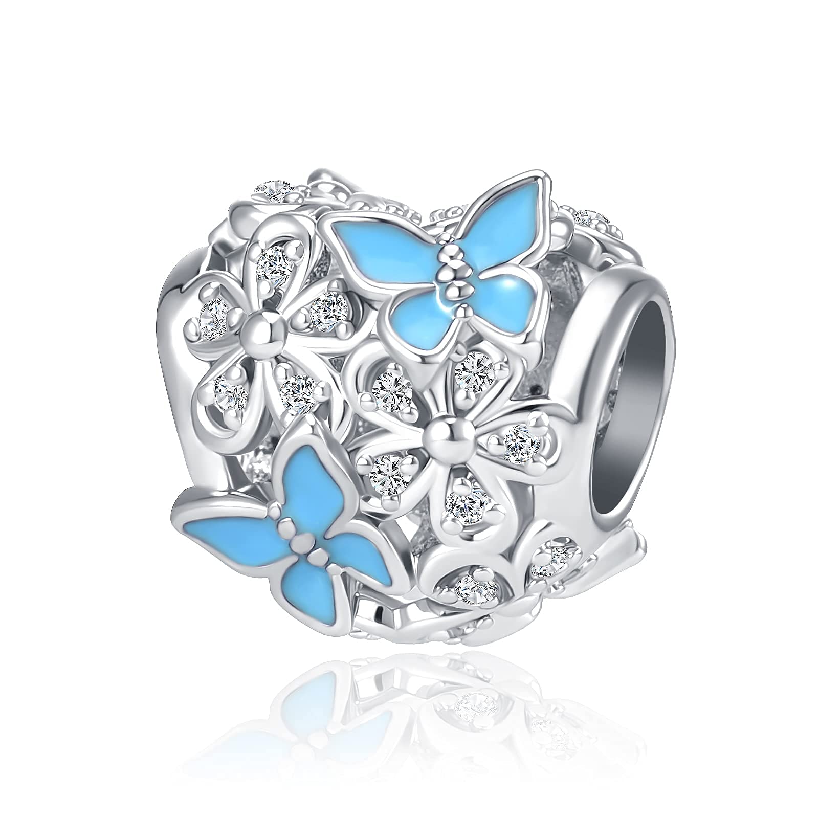 Pandora Bracelet Charms for Women - Floral Butterfly & Heart Beads - Perfect for Valentine's Day Gifts, Birthday Presents & Anniversary Jewelry