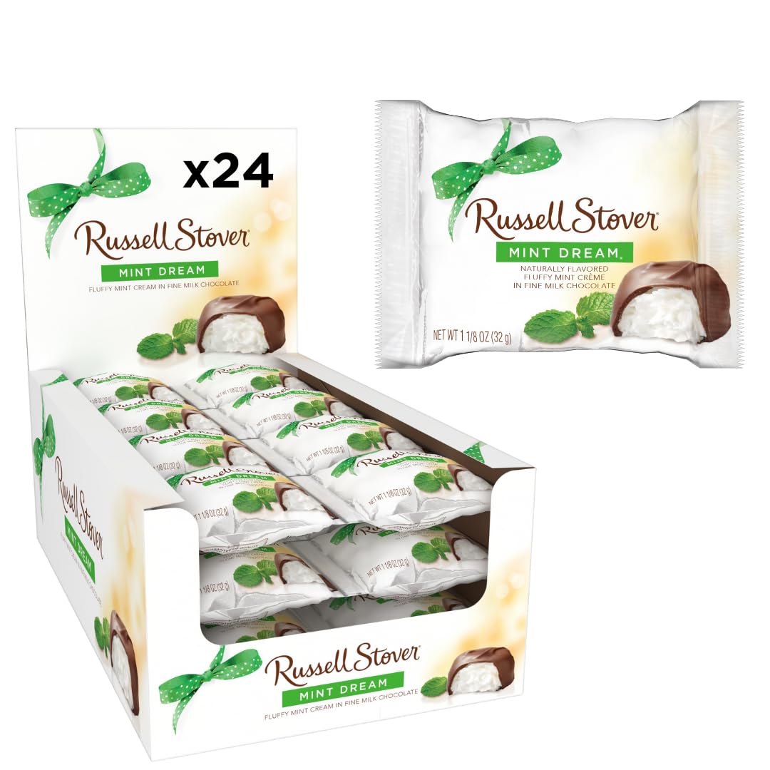 Russell Stover Milk Chocolate Mint Dream Bars - 1.125 oz (24 Count) - Fresh Mint Chocolate Candy for Gifts, Office Snacks & Holiday Treats