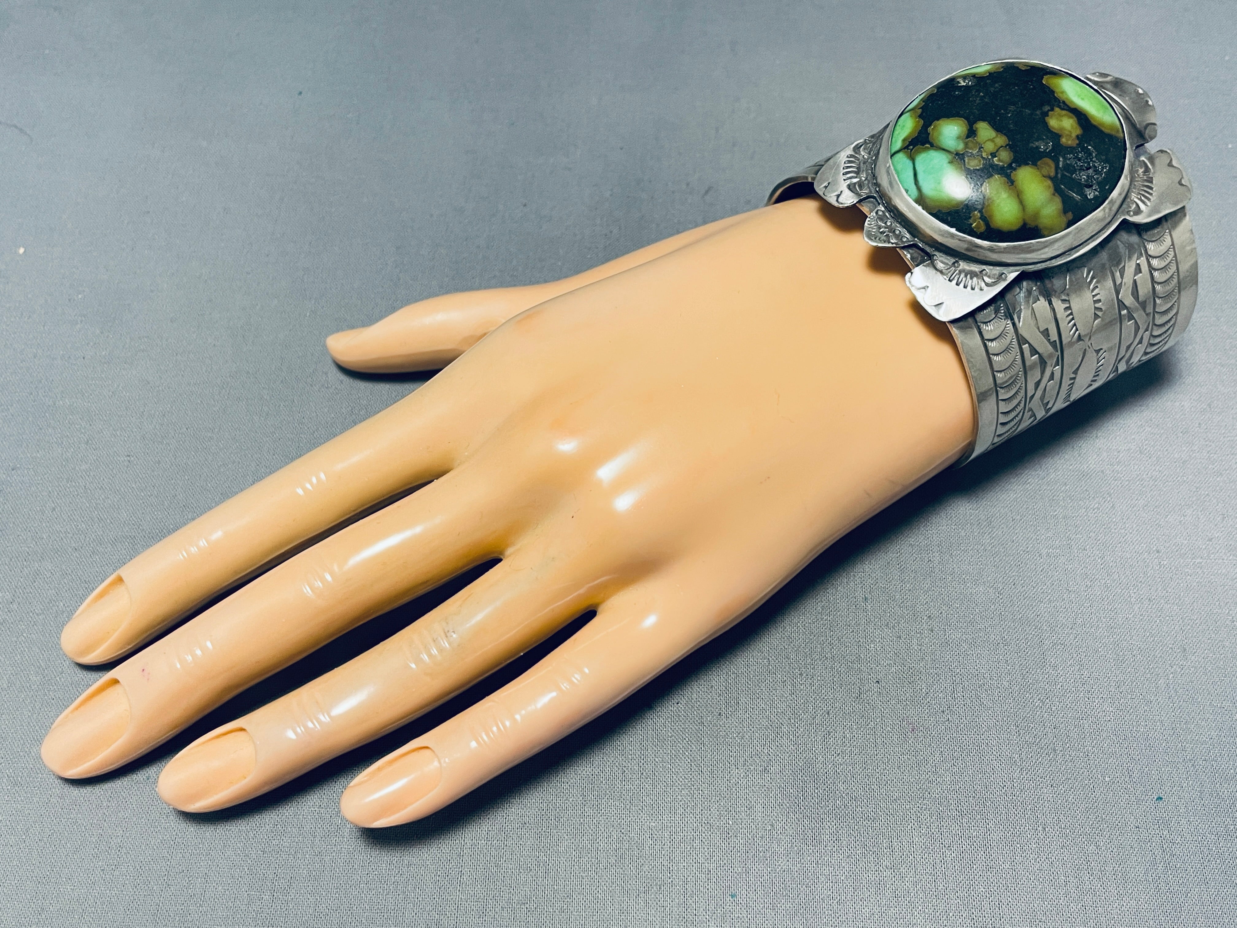 Authentic Navajo Sterling Silver Green Turtle Bracelet - 149g Handmade Native American Jewelry for Women, Perfect for Boho Fashion & Spiritual Gifts