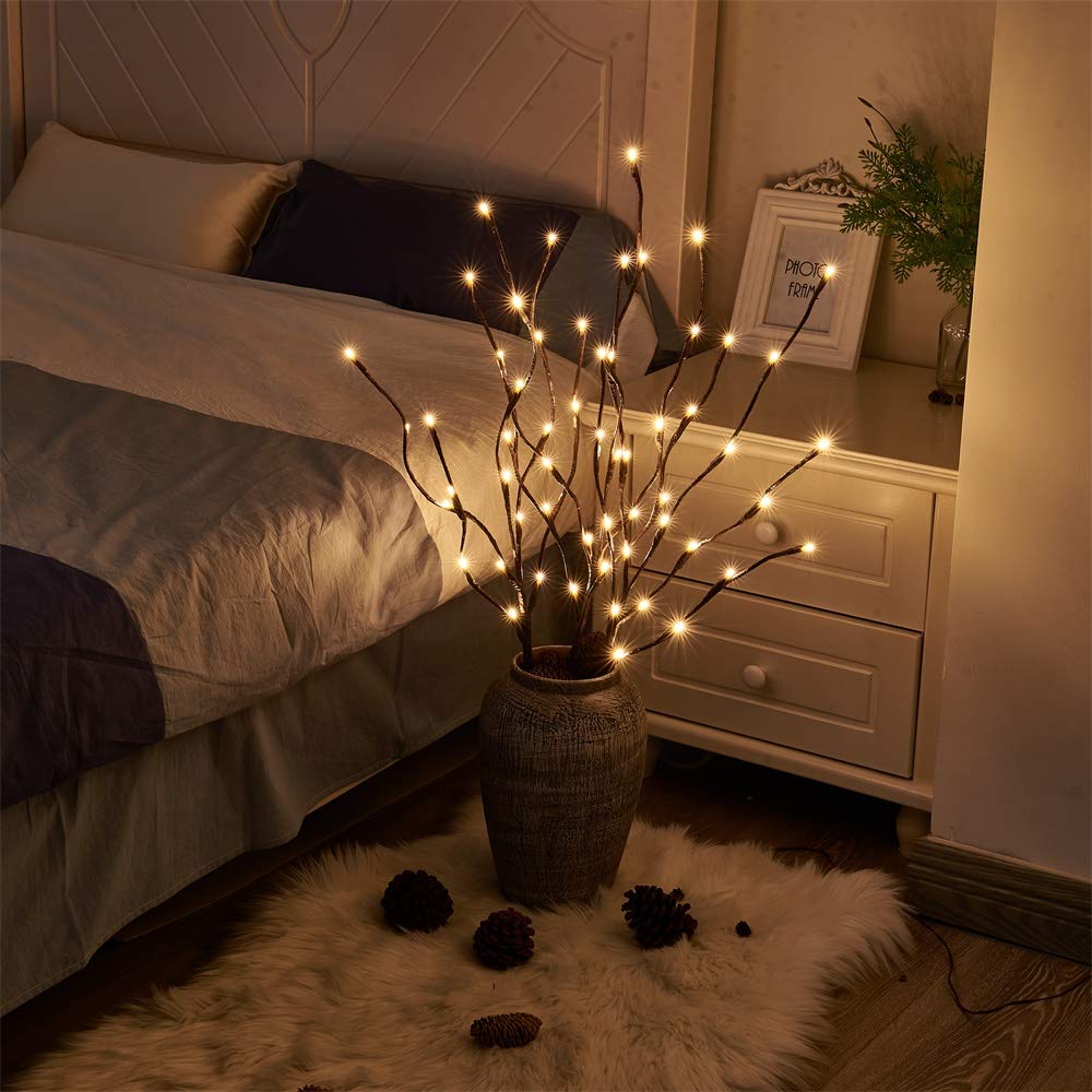 PEIDUO 30Inch 3PK 60 LED Willow Branch Lights with Timer - Waterproof Outdoor Pathway Lights & Indoor Decorative Stake Lights for Lawn, Garden, Patio, Wedding, Party Decorations