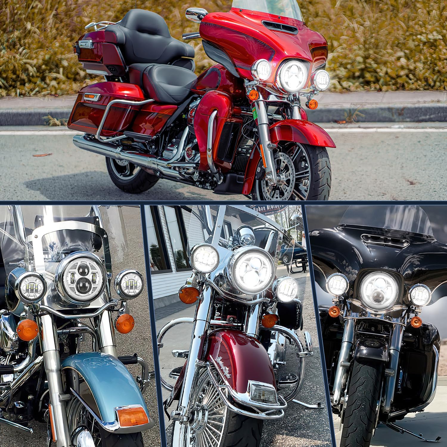 7 Inch DRL LED Motorcycle Headlights & 4.5 Inch Fog Lights Chrome Kit - High Visibility Daytime Running Lights for Harley, Cruiser, Touring Bikes - Perfect for Night Riding and Low Visibility Conditions