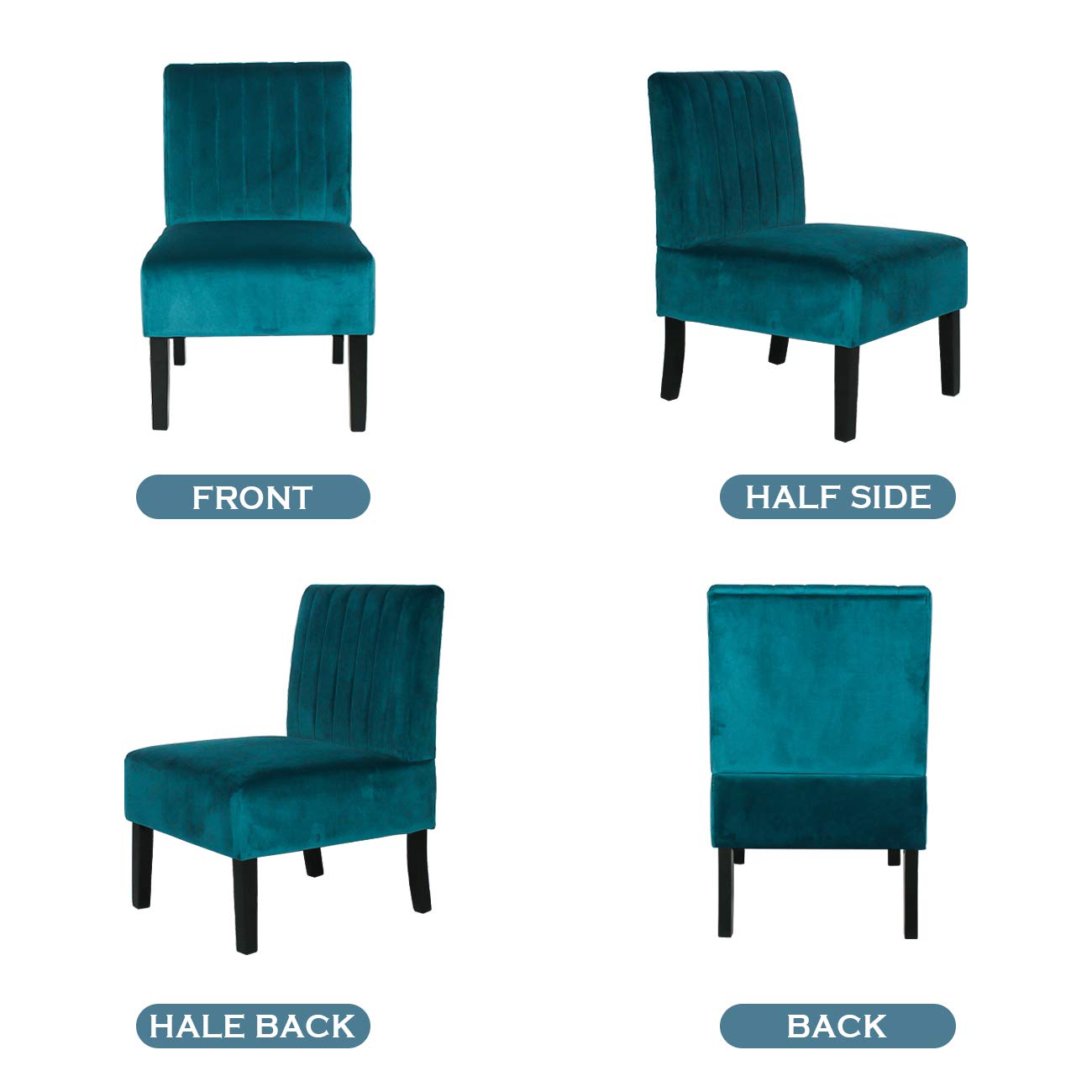 STHOUYN Modern Velvet Armless Accent Chairs Set of 2 - Blue Decorative Slipper Chairs for Bedroom, Vanity, Living Room & Office - Perfect as Desk Chairs, Corner Seating or Lounge Furniture