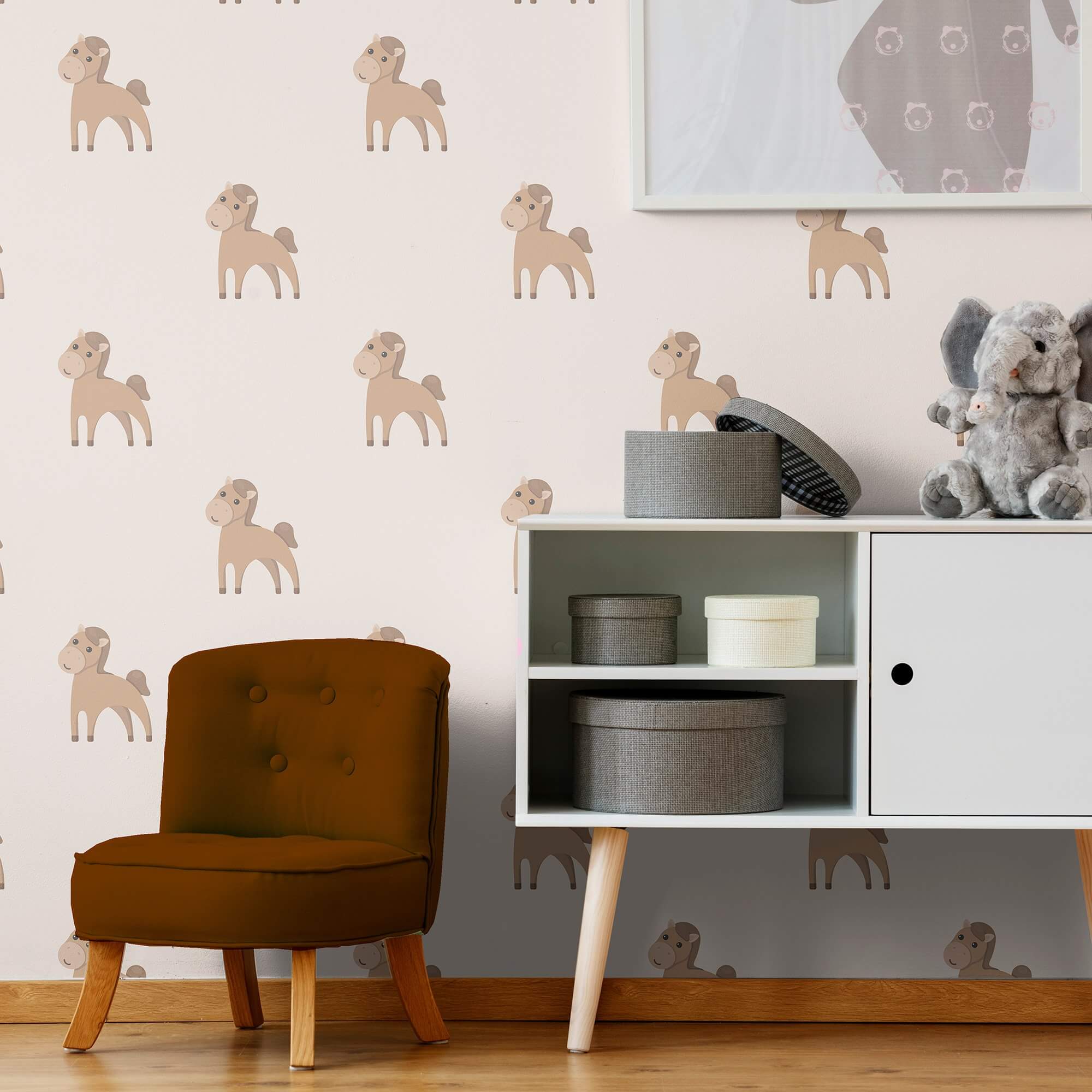 Beige and Brown Motif Children's Peel and Stick Removable Wallpaper 0572 - Easy DIY Nursery Decor for Kids' Room & Playroom