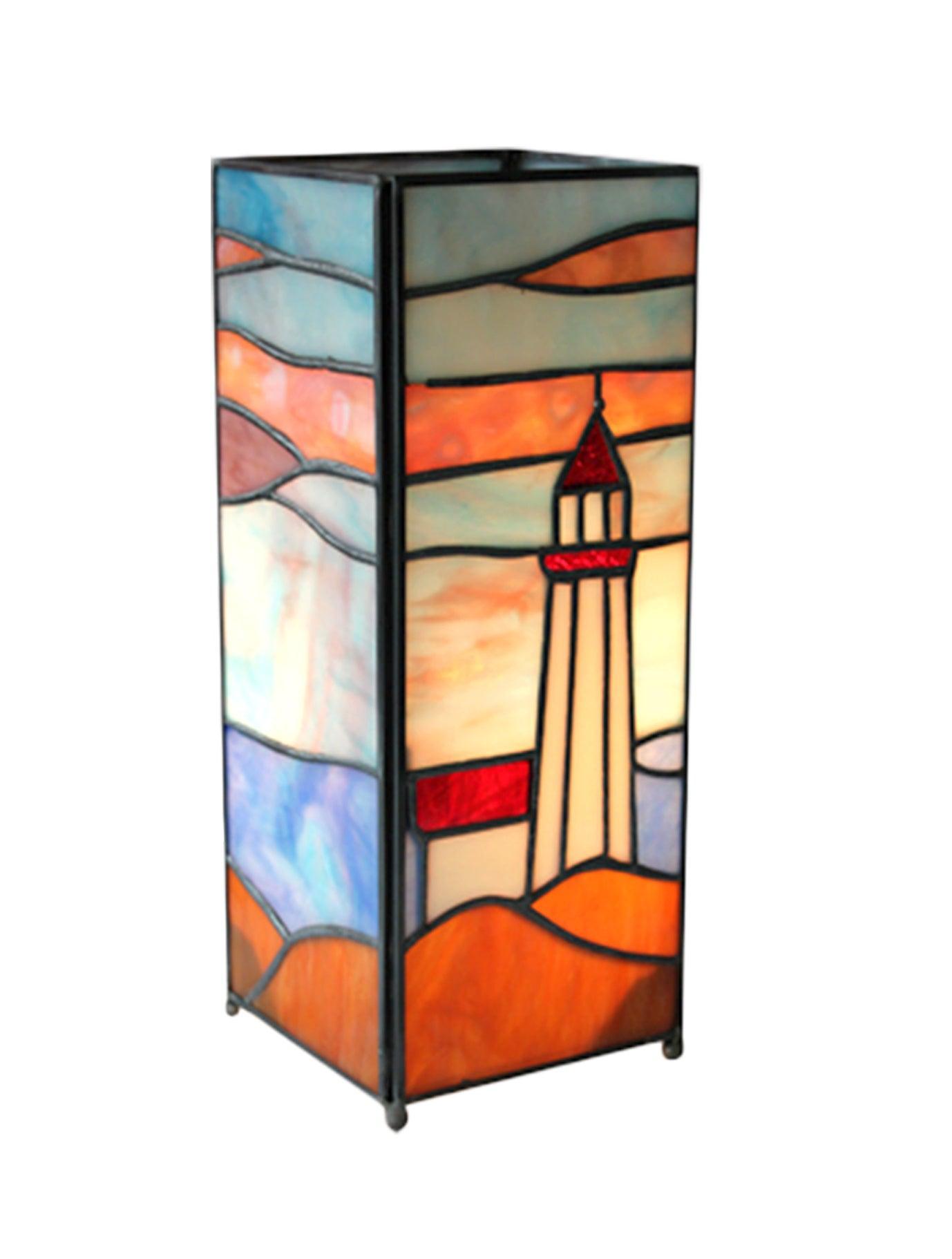 Vintage Tiffany Style Table Lamp - 27cm Lighthouse Square Design for Home Decor, Bedroom, Living Room & Office Lighting