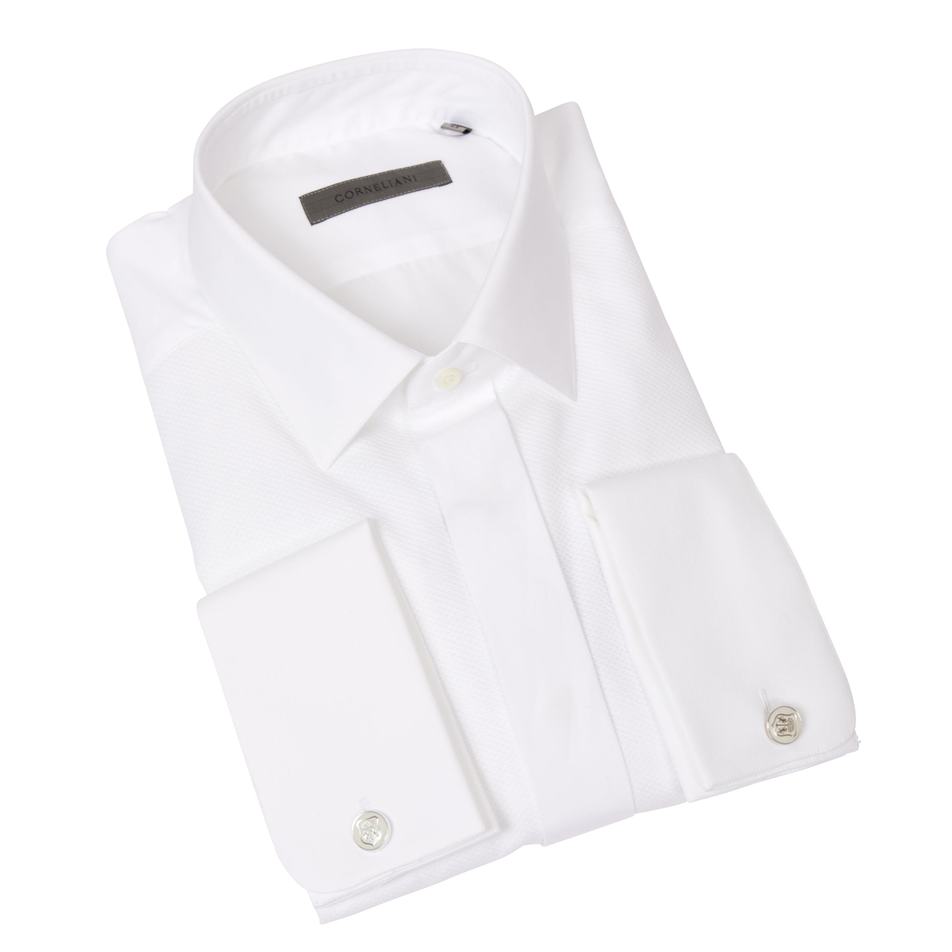 Corneliani Men's White Cotton Dress Shirt for Formal Dinner & Business Occasions – Premium Slim Fit Button Down Shirt for Weddings, Office & Special Events