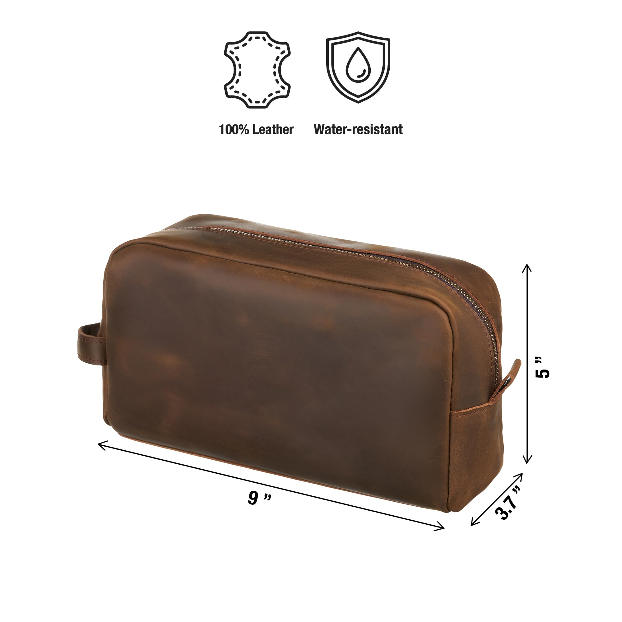 Premium Men's Leather Travel Toiletry Bag - Water Resistant Grooming Organizer Case, Shaving Dopp Kit for Business & Vacation Essentials - Light Brown Cosmetic Pouch for Daily Use & Travel Scenes