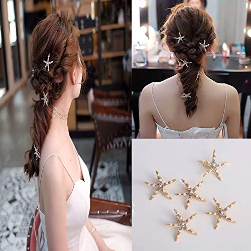 6 Pcs Rhinestone Pearl Starfish Hair Clips for Women & Girls - Elegant Hair Barrettes for Bridal, Wedding, Beach Party & Daily Hair Accessories