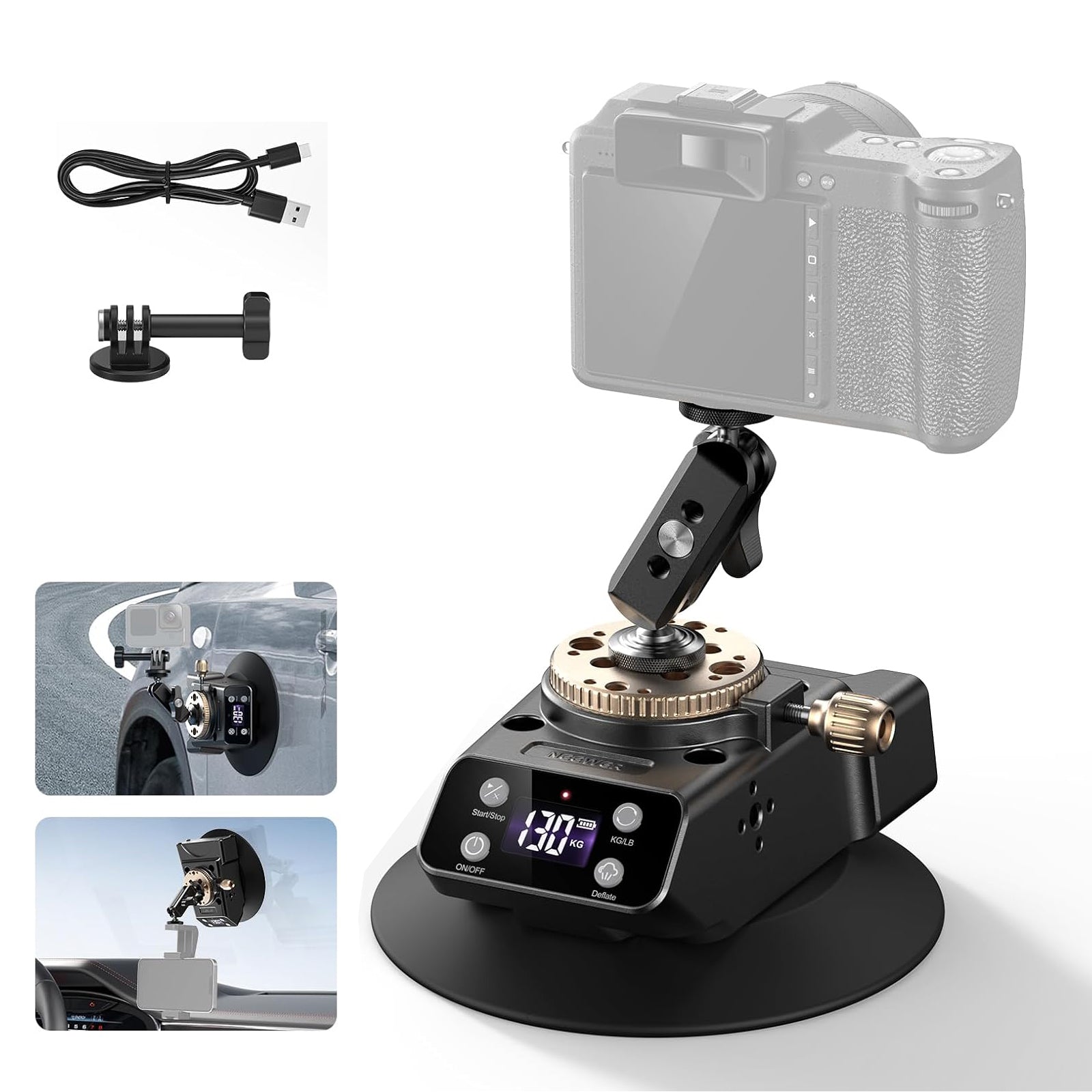 NEEWER CA017 6-Inch Electric Camera Suction Cup Mount - Secure Hands-Free Mounting for Action Cameras, Smartphones, and Dash Cams - Perfect for Car Windshield, Motorcycle Helmets, and Outdoor Adventures
