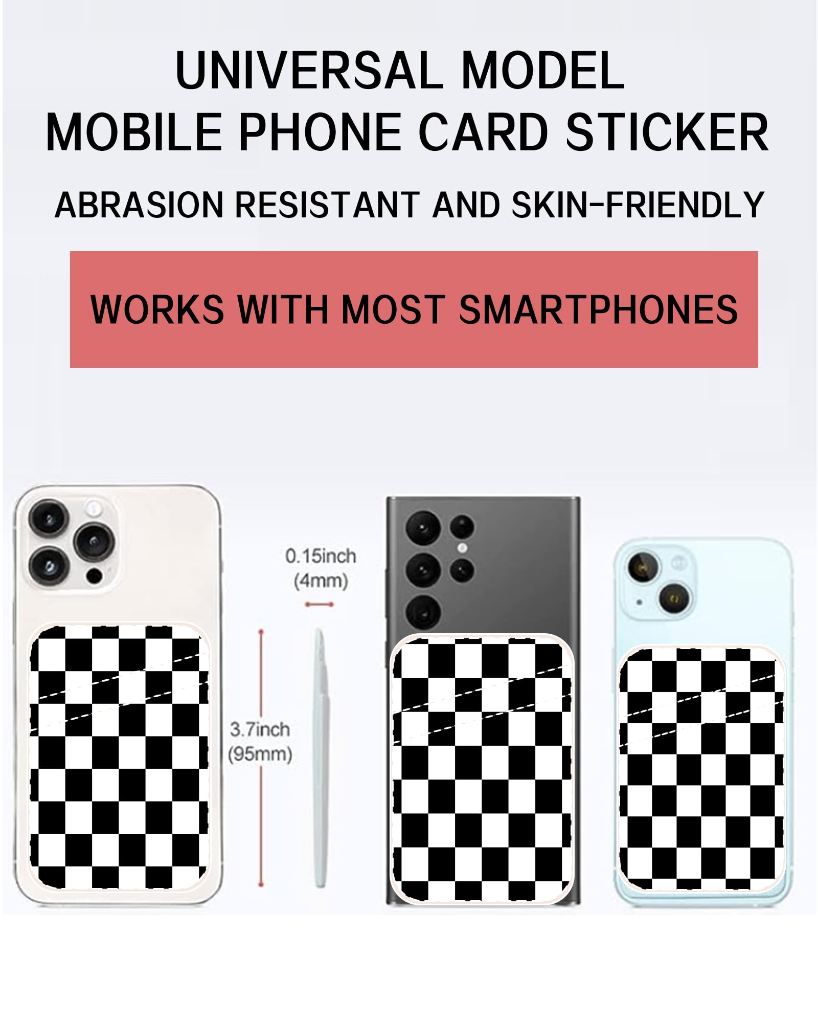 ADBOR Leather Phone Card Holder - Slim Dual Pocket Stick On Wallet for Credit Cards & ID - Classic Checkerboard Design - Perfect for iPhone Cases & Everyday Use