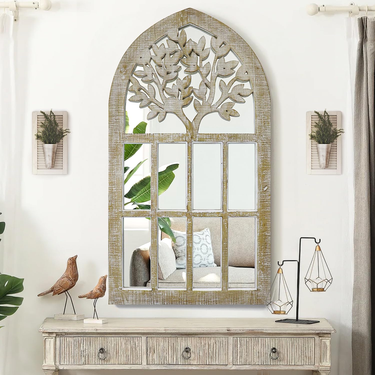 Vintage Arched Window Pane Mirror - 24