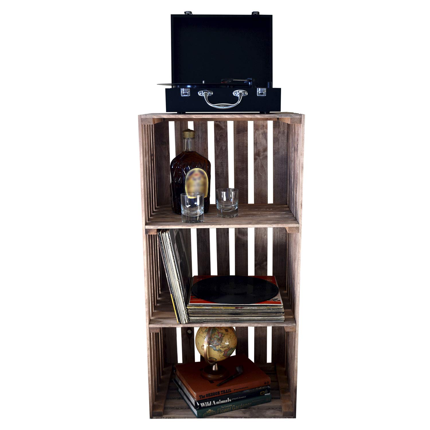 Darla'Studio 66 Cherry Stained 3 Tier Turntable Stand - Wooden Record Player Stand for Vinyl Storage, Perfect for Living Room, Bedroom & Home Decor