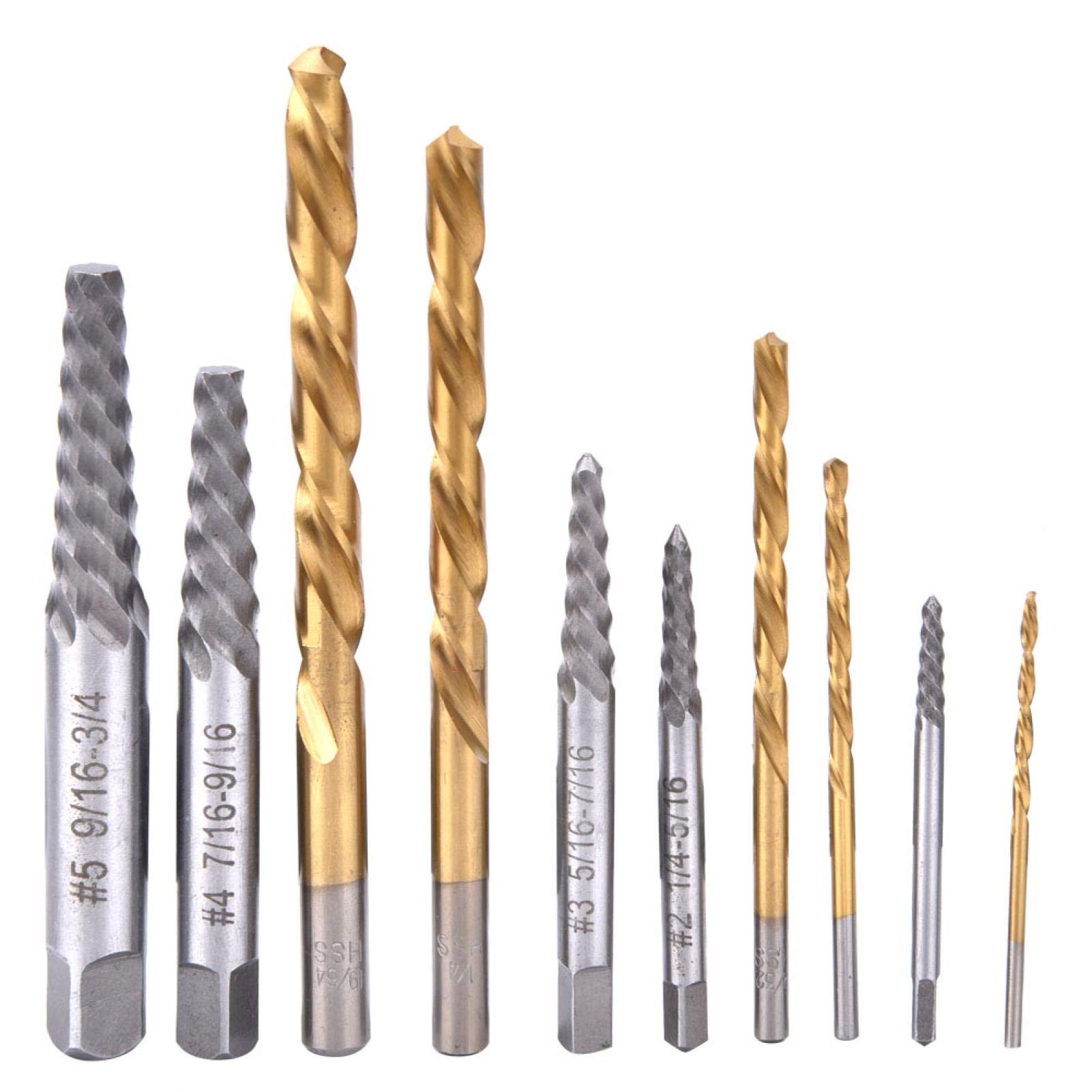 Miskall 10-Piece Drill Bit Screw Extractor Set - Left Hand Drill Bits for Removing Broken Screws & Bolts - Ideal for Automotive Repair, Plumbing, and DIY Home Improvement Projects