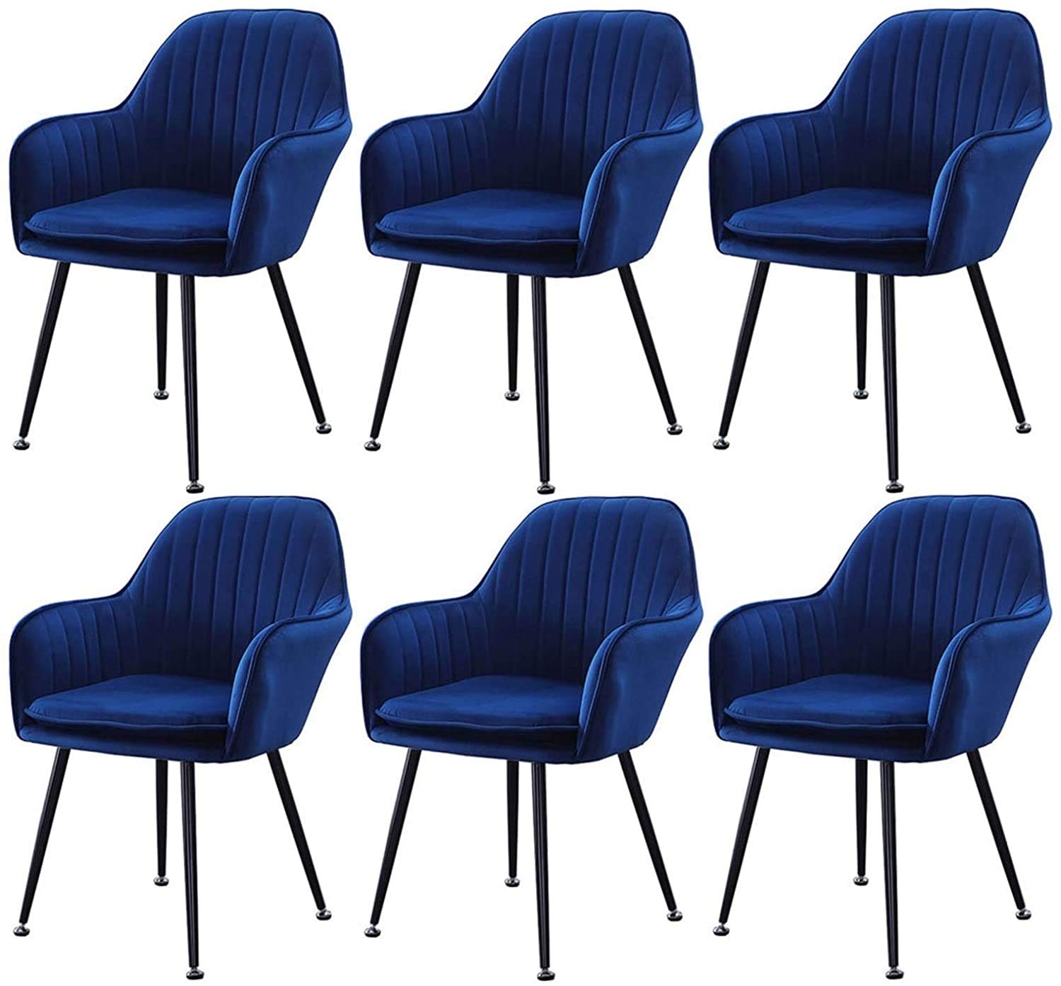 Modern Velvet Upholstered Dining Chairs Set of 6 - Sturdy Metal Legs Kitchen & Living Room Armchairs for Counter, Lounge & Dining Areas (Blue Fabric with Black Metal Legs) | Elegant Home Decor for Entertaining & Family Meals