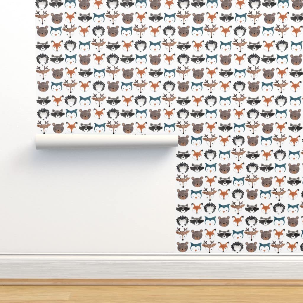 Self-Adhesive Removable Wallpaper 12ft x 2ft - Forest Animals Woodland Theme with Bear, Owl, Deer & Fox | Gender Neutral Nursery Decor | Peel & Stick Wall Covering for Kids Room, Baby Boy Nursery, Playroom & Home Decor