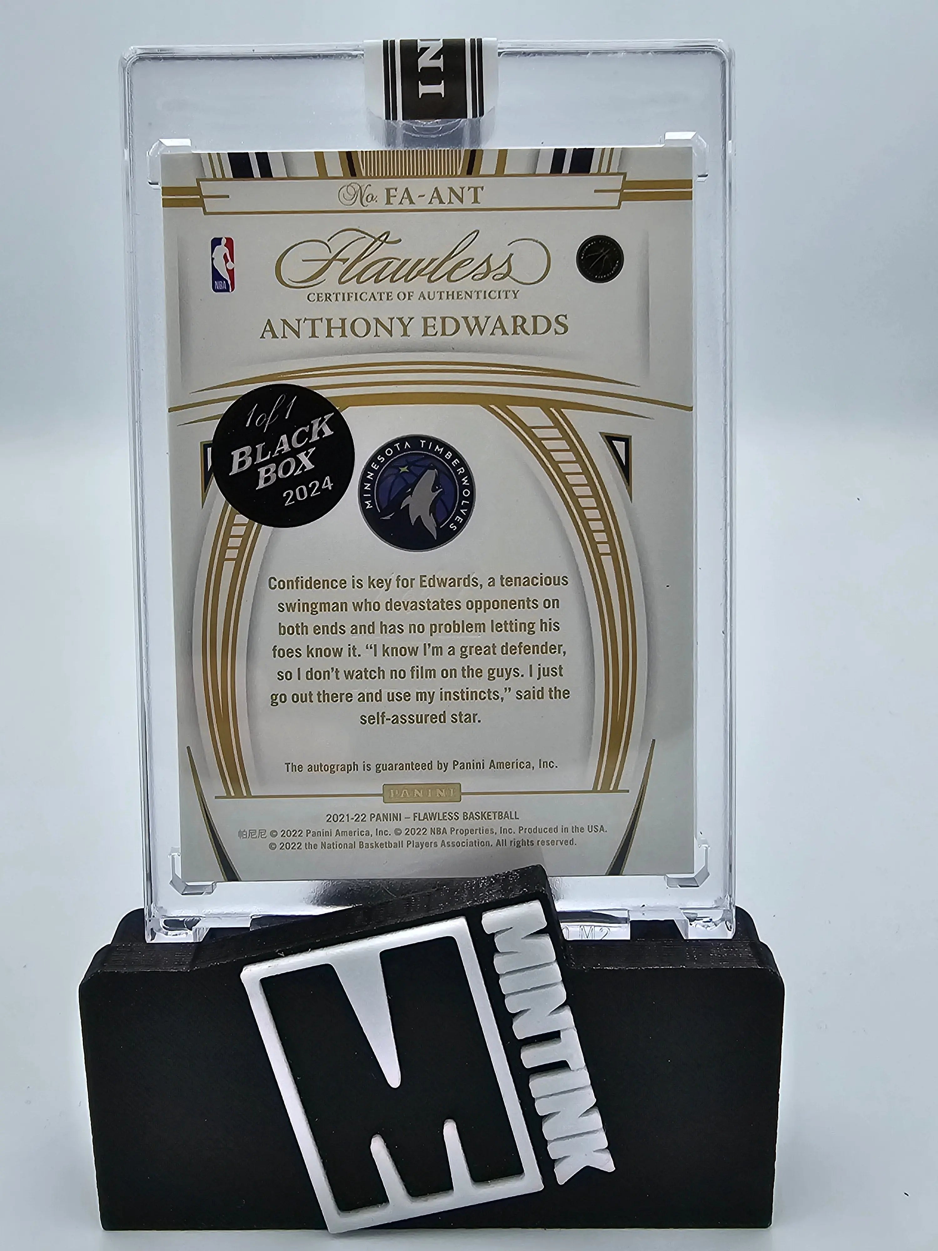 2021-22 Panini Flawless Anthony Edwards Emerald Black Box Auto 1/1 #FA ANT Rookie Card - NBA Basketball Collectible for Display & Investment
