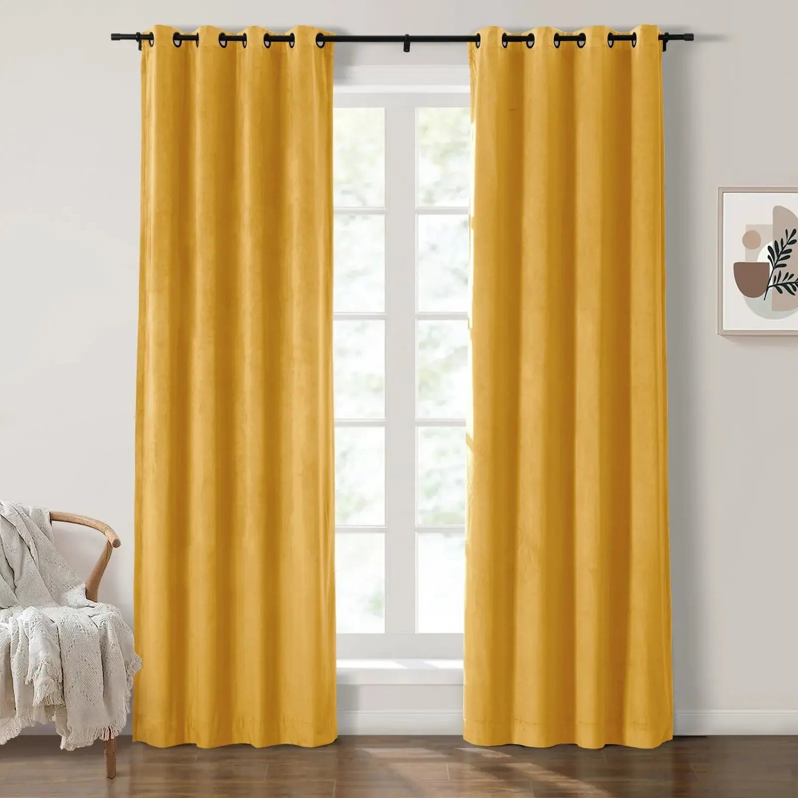Luxury Velvet Grommet Curtains for Living Room & Bedroom - Blackout Thermal Insulated Drapes - Birkin Style Elegant Window Treatments for Home Decor