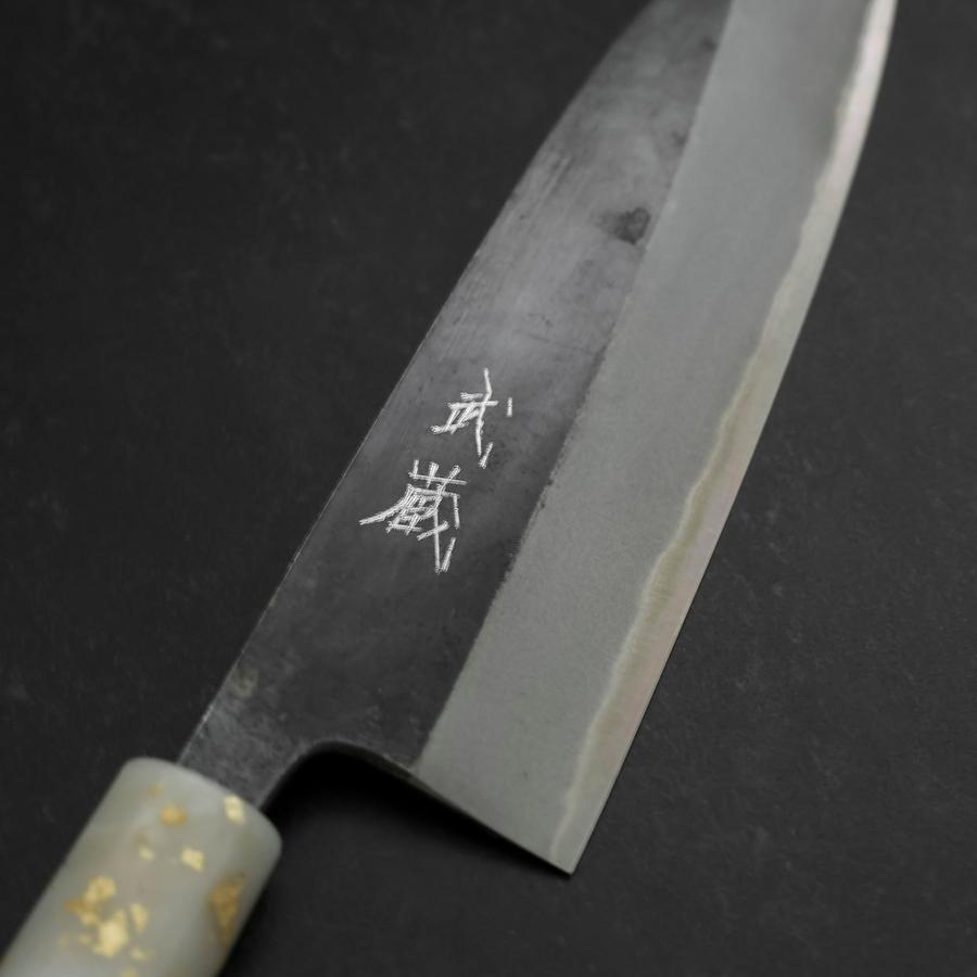 Premium Santoku Knife - Blue Steel #2 Kurouchi Finish with Ocean Black & White Gold Handle - 165mm Japanese Chef Knife for Slicing, Dicing, and Chopping Vegetables, Meat, and Fish - Perfect for Home Cooks and Professional Chefs