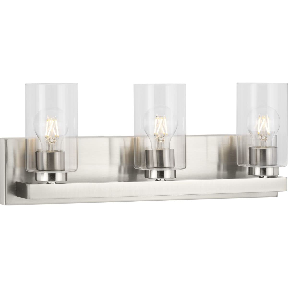 Goodwin Collection 21 Inch 3-Light Brushed Nickel Modern Bathroom Vanity Light with Clear Glass Shades - Perfect for Bathroom, Powder Room & Dressing Room Makeup Area Lighting