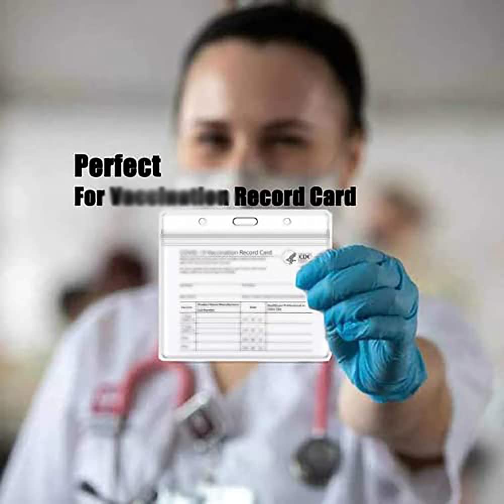 CDC Card Holder - 25pcs Horizontal ID Badge Protector with Lanyard, Business & Record Card Organizer for Office, School, Hospital & Events