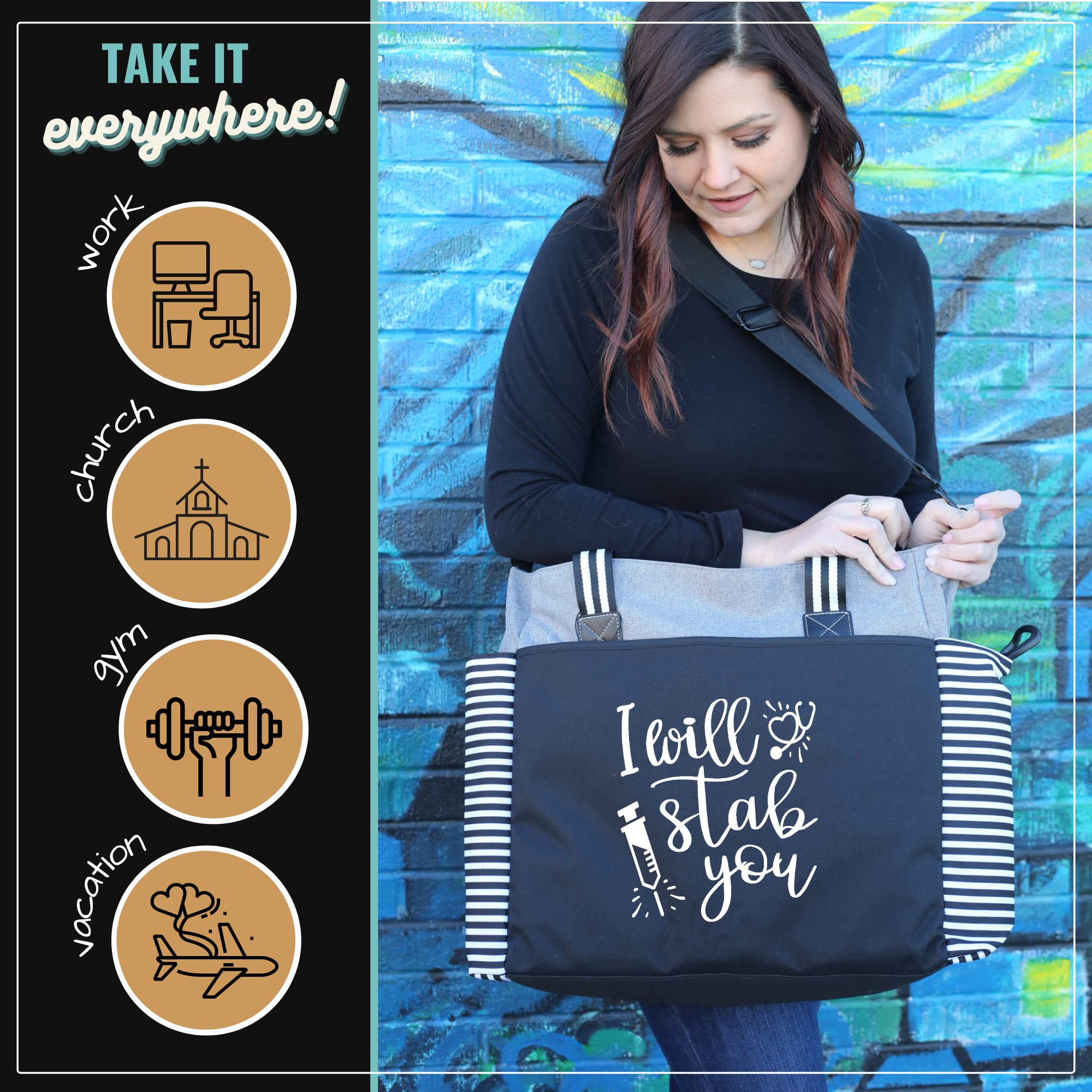 Large Nurse Tote Bag for Women - Durable Nursing Work Bag with Zipper Closure, Multiple Pockets & Reinforced Straps - Spacious Medical Professional Bag - Perfect for Hospital Shifts, Nursing School & Healthcare Work