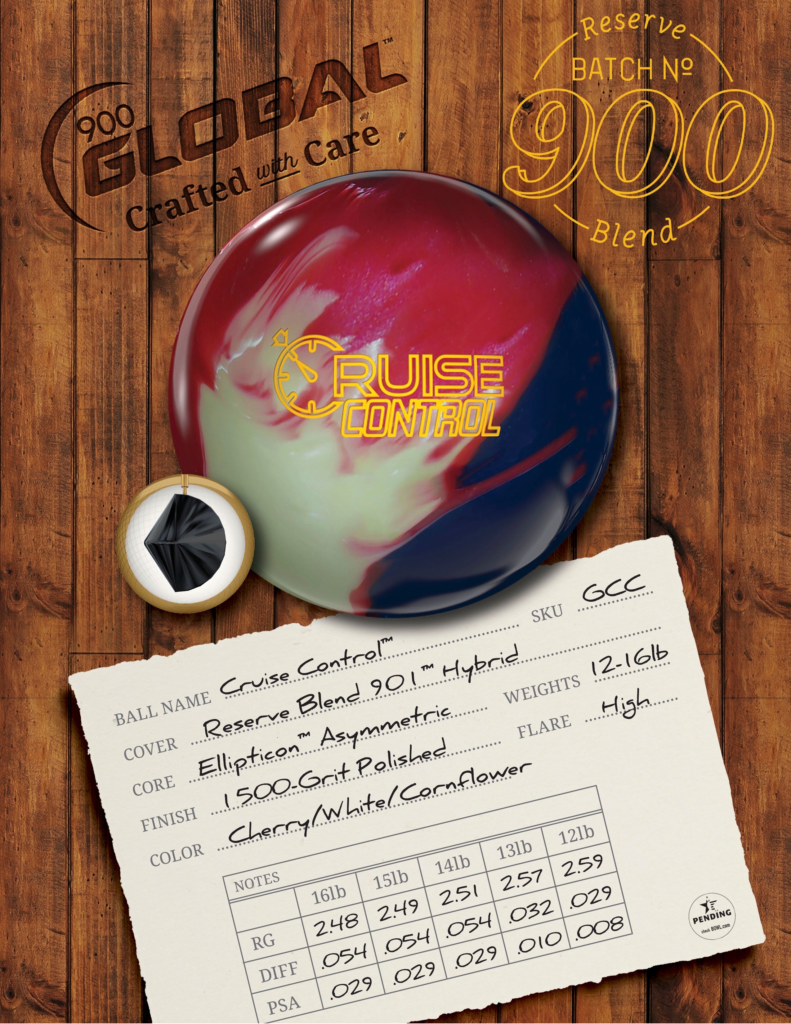 900 Global Cruise Control Bowling Ball - High Performance Reactive Resin for Strikes & Spares | Perfect for League Play & Tournament Bowling