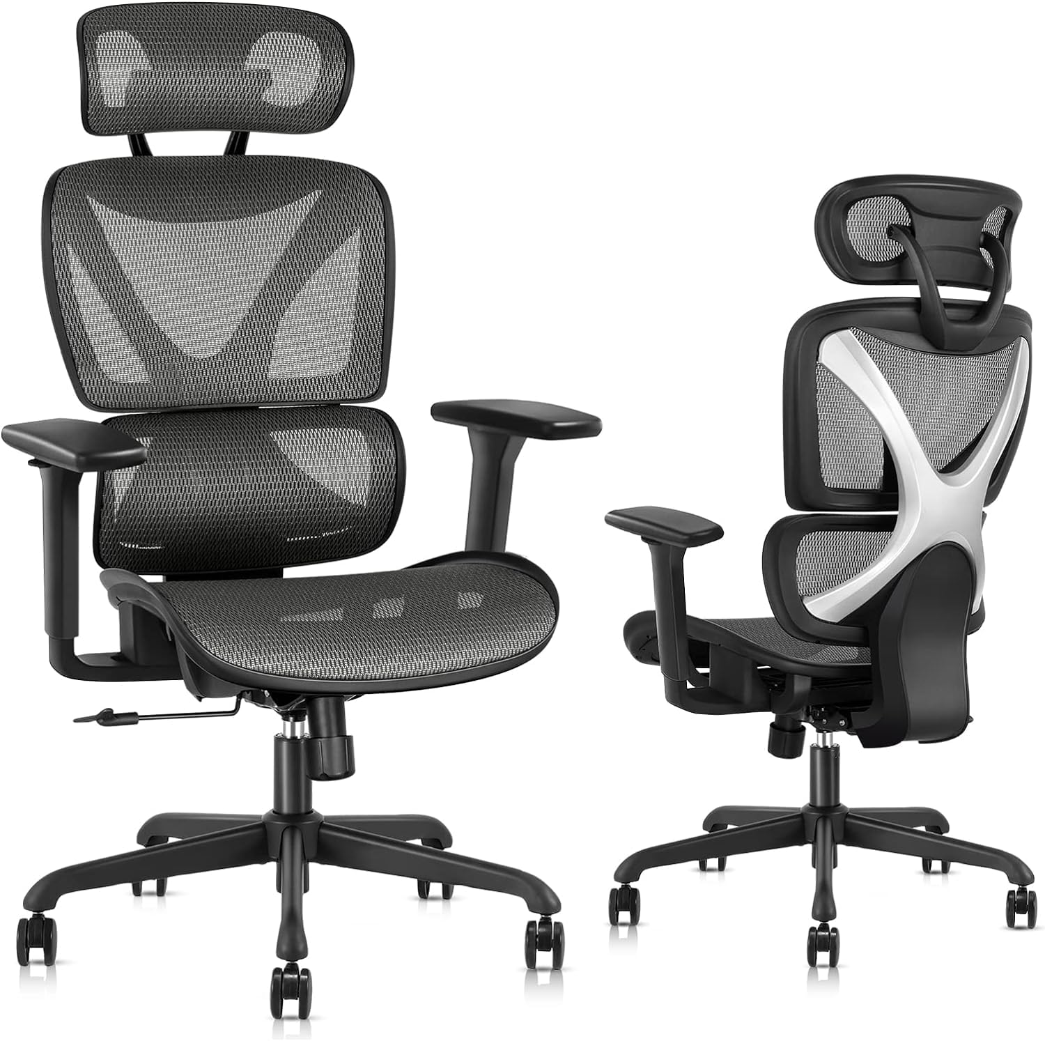GABRYLLY Ergonomic Office Chair - Big and Tall Mesh Computer Chair with Adjustable Lumbar Support, 3D Armrests & Headrest - High Back Desk Chair for Home Office, Gaming & Work (Grey) - Perfect for Long Hours Sitting, Back Pain Relief & Productivity Boost
