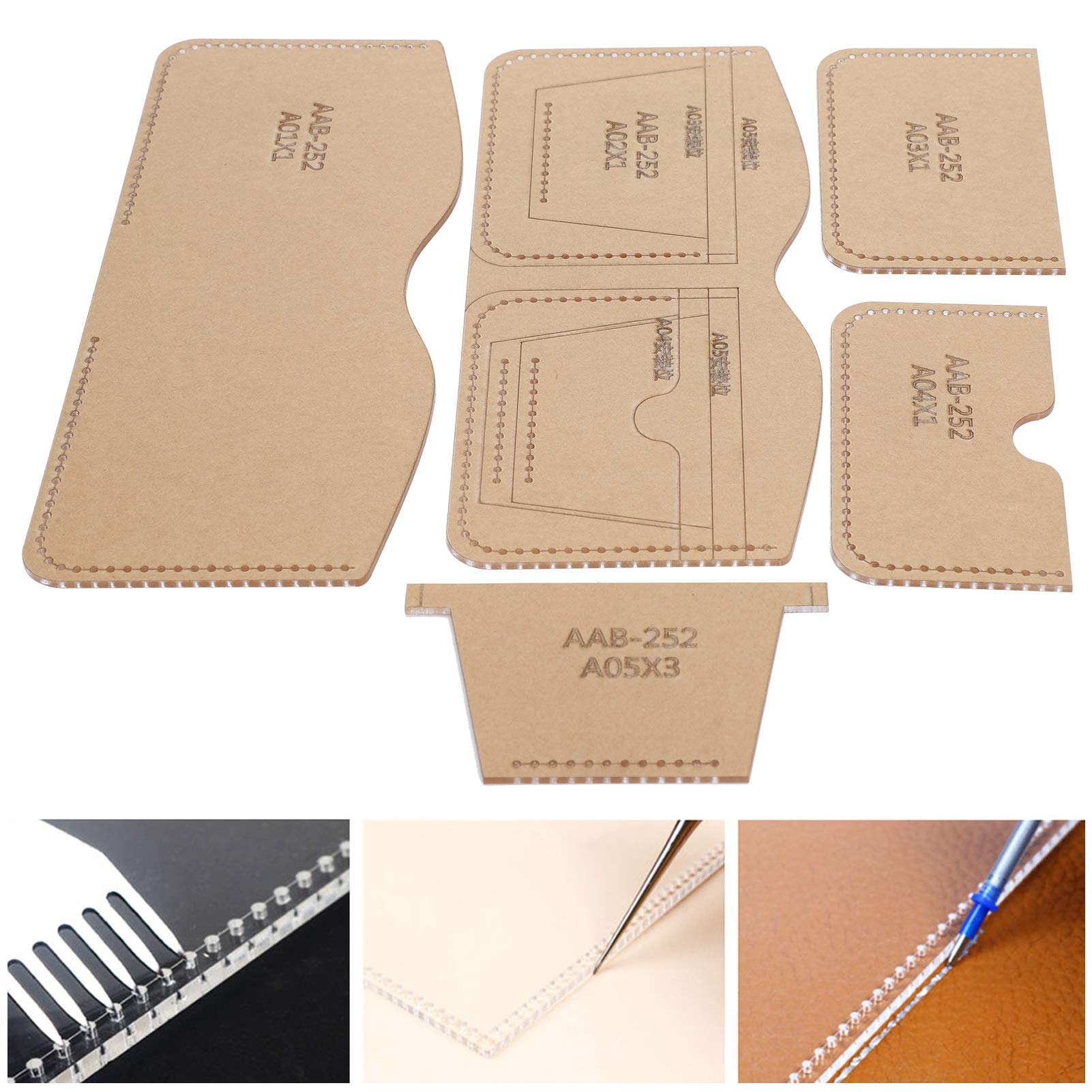 5PCS Clear Acrylic Wallet Stencil Templates - Leather Craft Pattern Guide for DIY Wallet Making | Perfect for Leatherworking, Card Holder Crafting & Gift Projects
