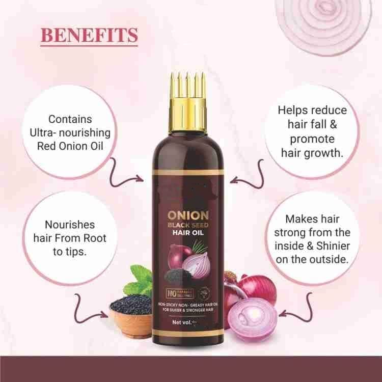 MFHL Onion Black Seed Hair Oil for Hair Growth & Thickness - Comb Applicator Included - Promotes Healthy Scalp & Stronger Hair - Perfect for Daily Hair Care & Styling