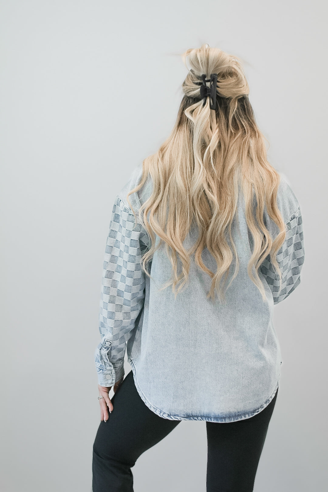 Men's Light Wash Checkered Denim Shacket - Casual Overshirt for Fall & Winter | Streetwear, Layering, Outdoor Activities