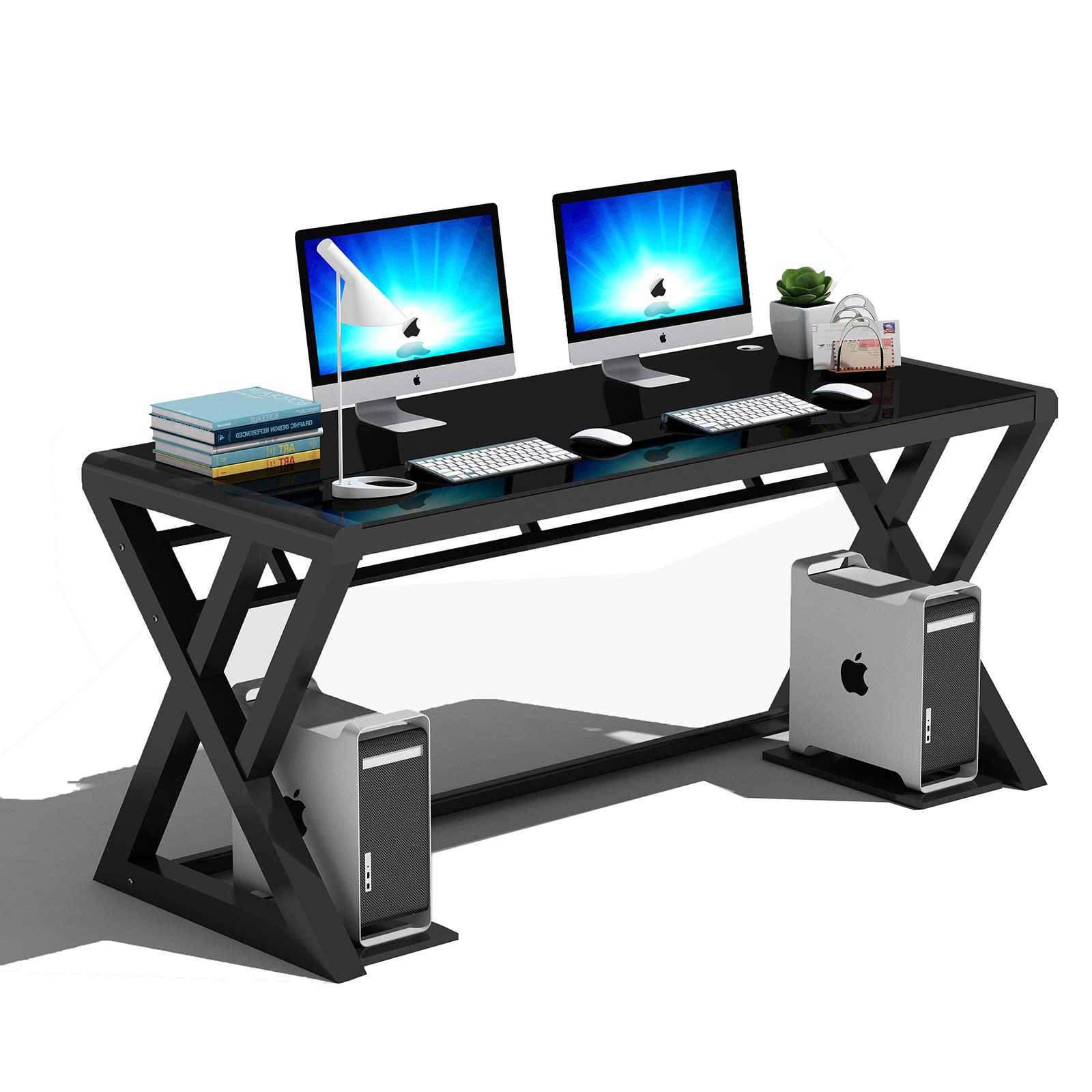 Modern Glass Computer Desk with Metal Frame - 55.1