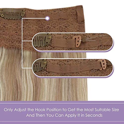 Premium Fish Line Halo Hair Extensions with Invisible Clips - Seamless 100% Human Hair Extensions for Length & Volume - Perfect for Weddings, Parties & Daily Styling