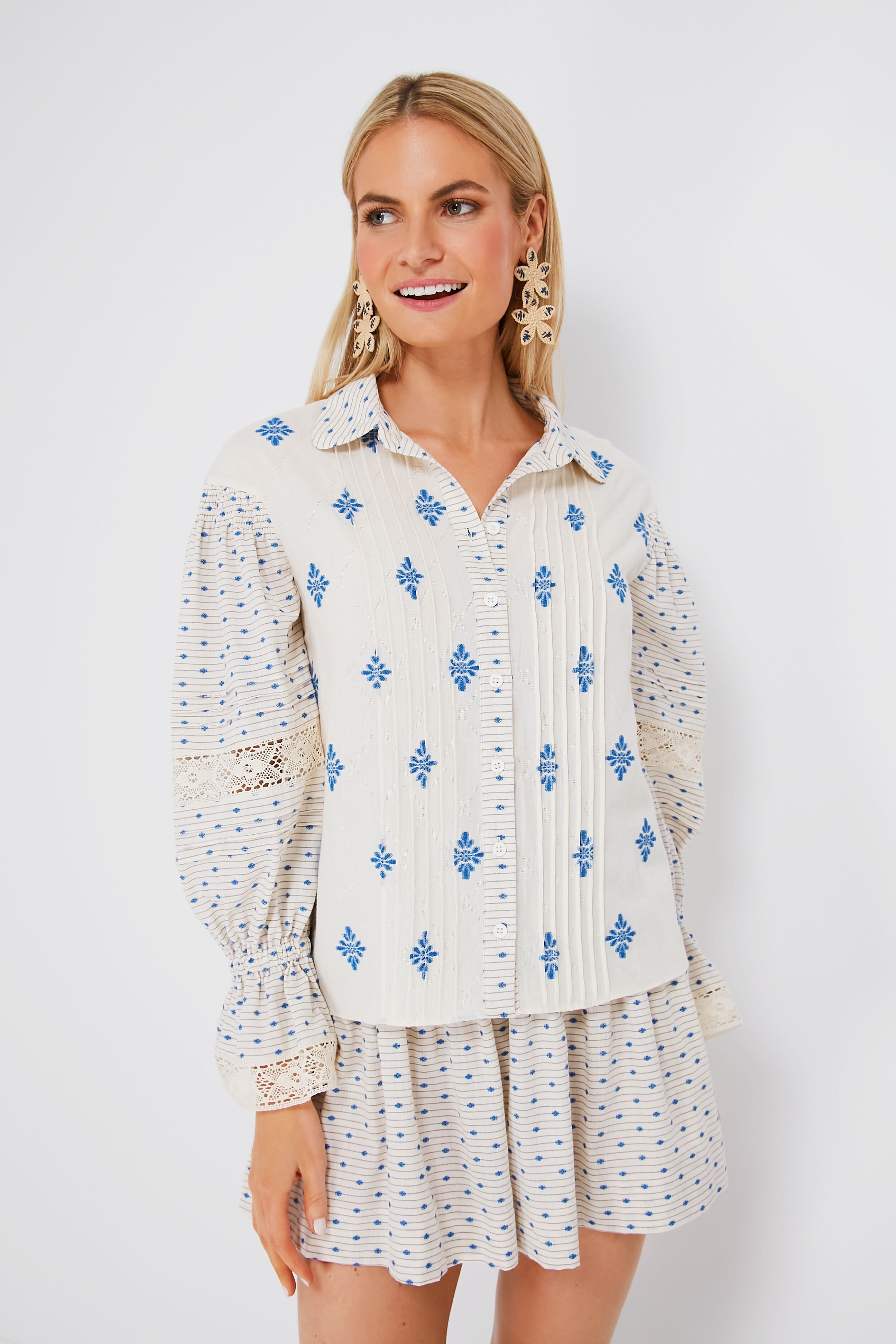 Blue Medallion Ezra Top - Stylish Women's Blouse for Casual & Office Wear - Perfect for Summer Outfits & Layering