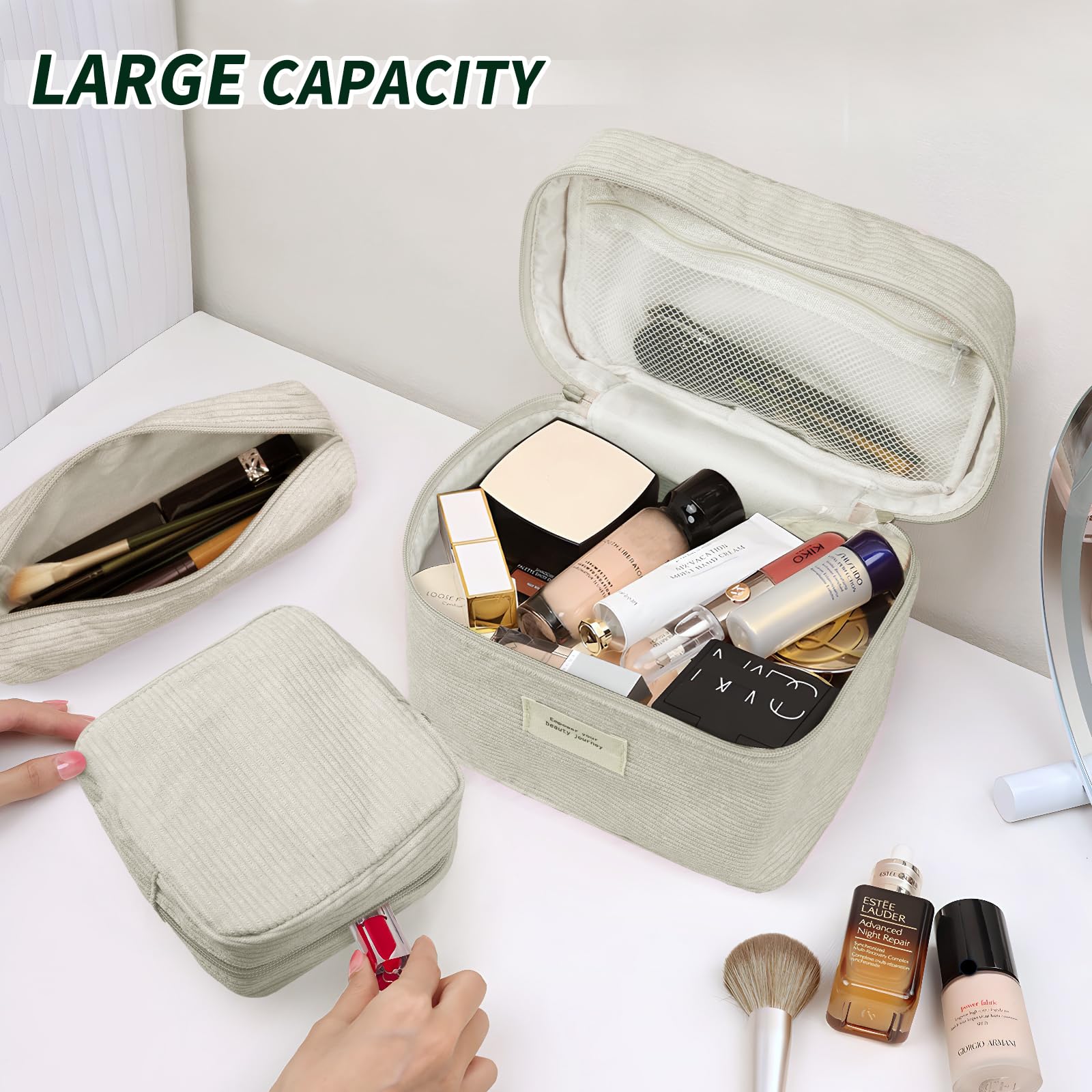 4 Pcs Corduroy Makeup Bags for Women - Aesthetic Cute Cosmetic Organizer Set with Zipper, Multi-Size Travel Toiletry Pouches (Beige) | Perfect for Travel, Gym, and Daily Beauty Essentials Storage