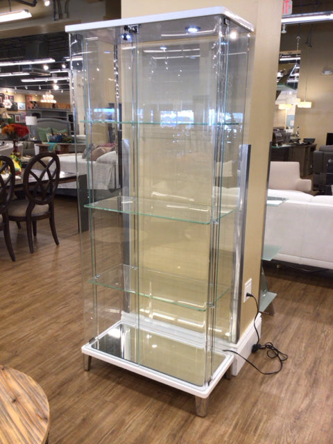Elegant Glass & Chrome Curio Cabinet - Display Cabinet for Collectibles, Antiques & Home Decor - Perfect for Living Room, Dining Room or Office Showcase