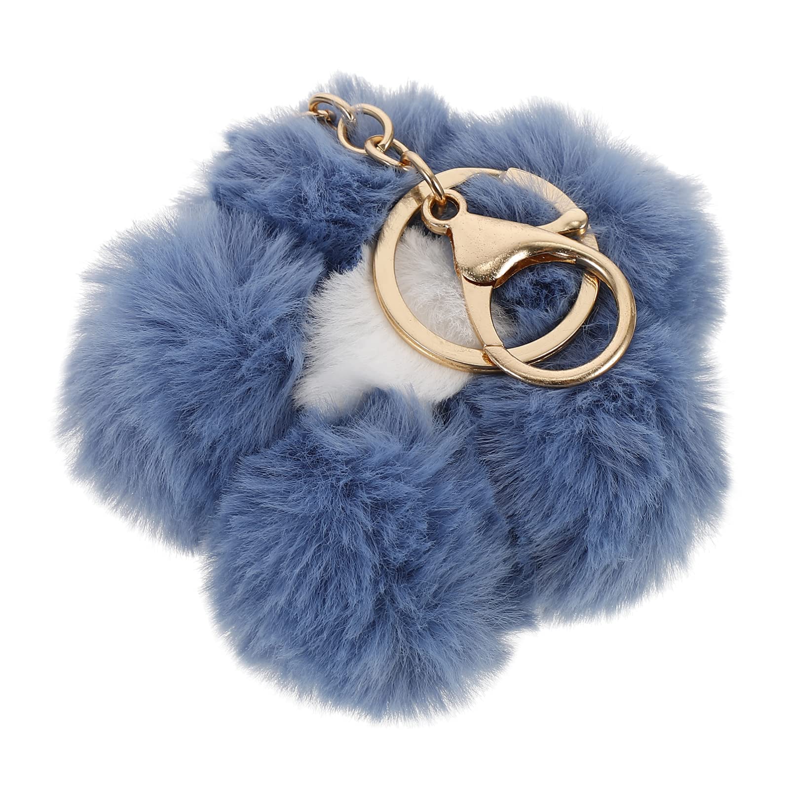 GALPADA Plush Keychain - Faux Fur Pompom Flower Key Ring for Backpacks & Bags (Haze Blue)