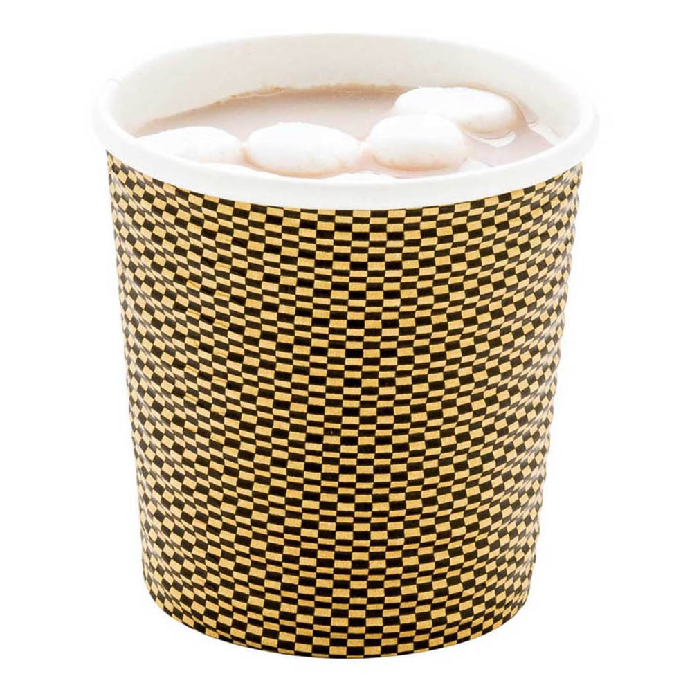 Premium 4 oz Mocha Pin Check Paper Coffee Cups - Spiral Wall Design (2.5