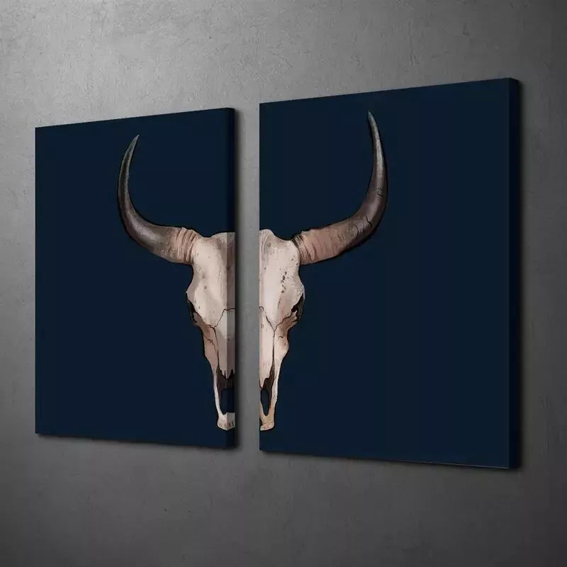 2Pcs Skull Artwork Canvas Wall Decor - Southwest Desert Cowboy Painting Framed 50x75cm - High Quality Print Ready to Hang - Perfect for Western Home Decor, Man Cave & Ranch Style Living Rooms