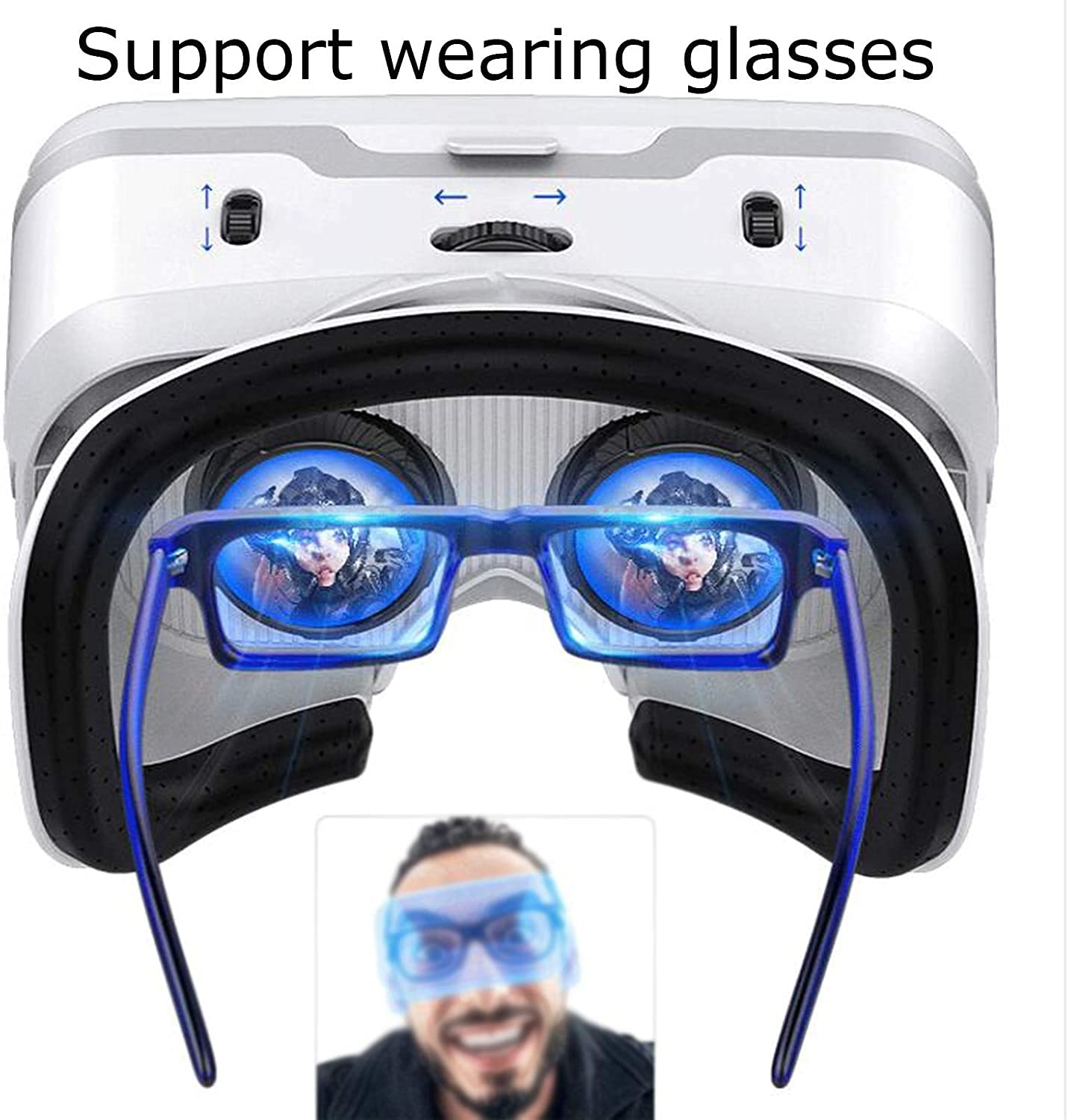 XIXIDIAN All-in-One VR Gaming Headset with Built-in Stereo Headphones, Adjustable Comfortable Soft 3D Virtual Reality Glasses for Mobile Phones - Perfect for Immersive Gaming, Movies, and Virtual Experiences